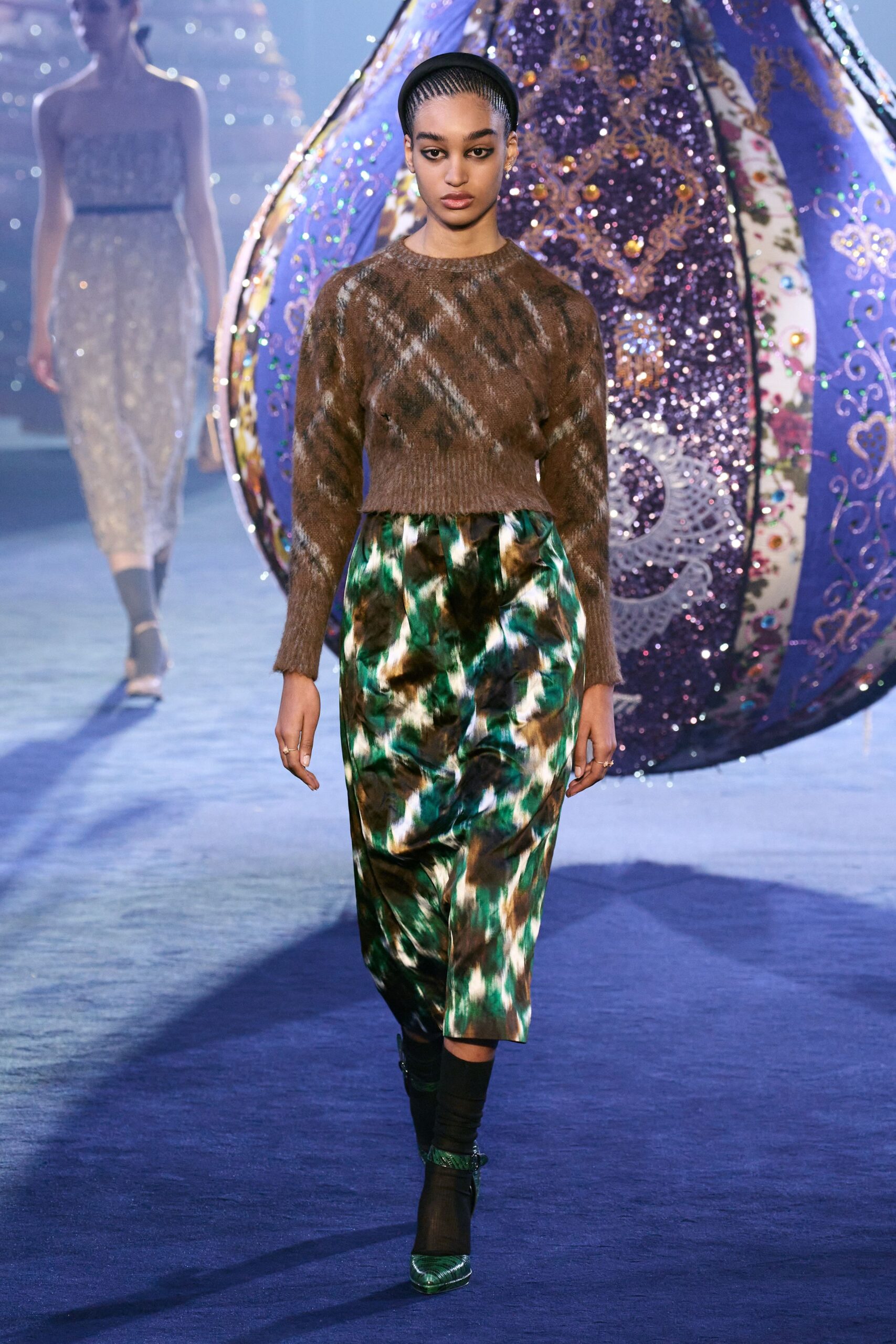 brown wool top with pleated skirt
