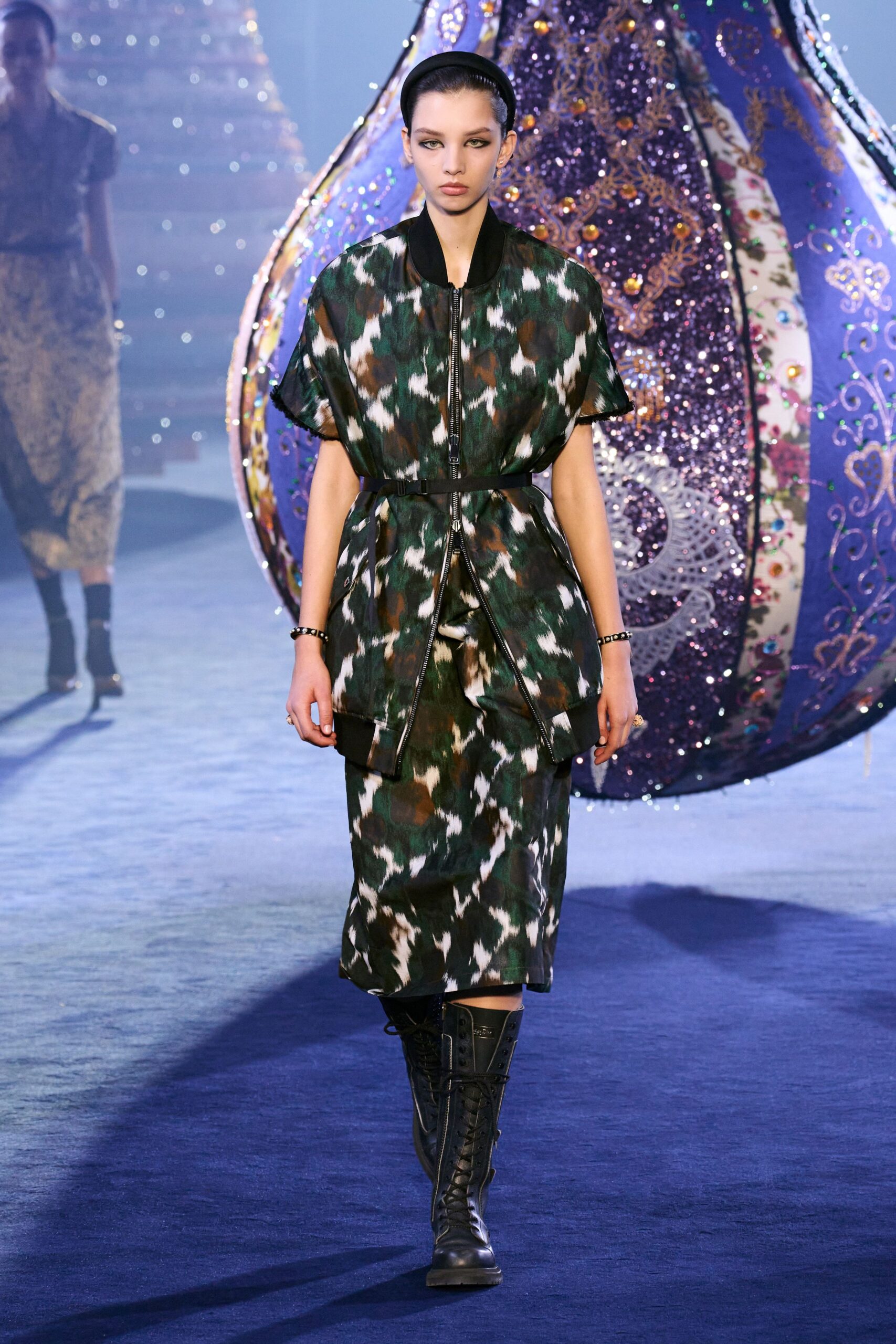 printed midi dress with boots