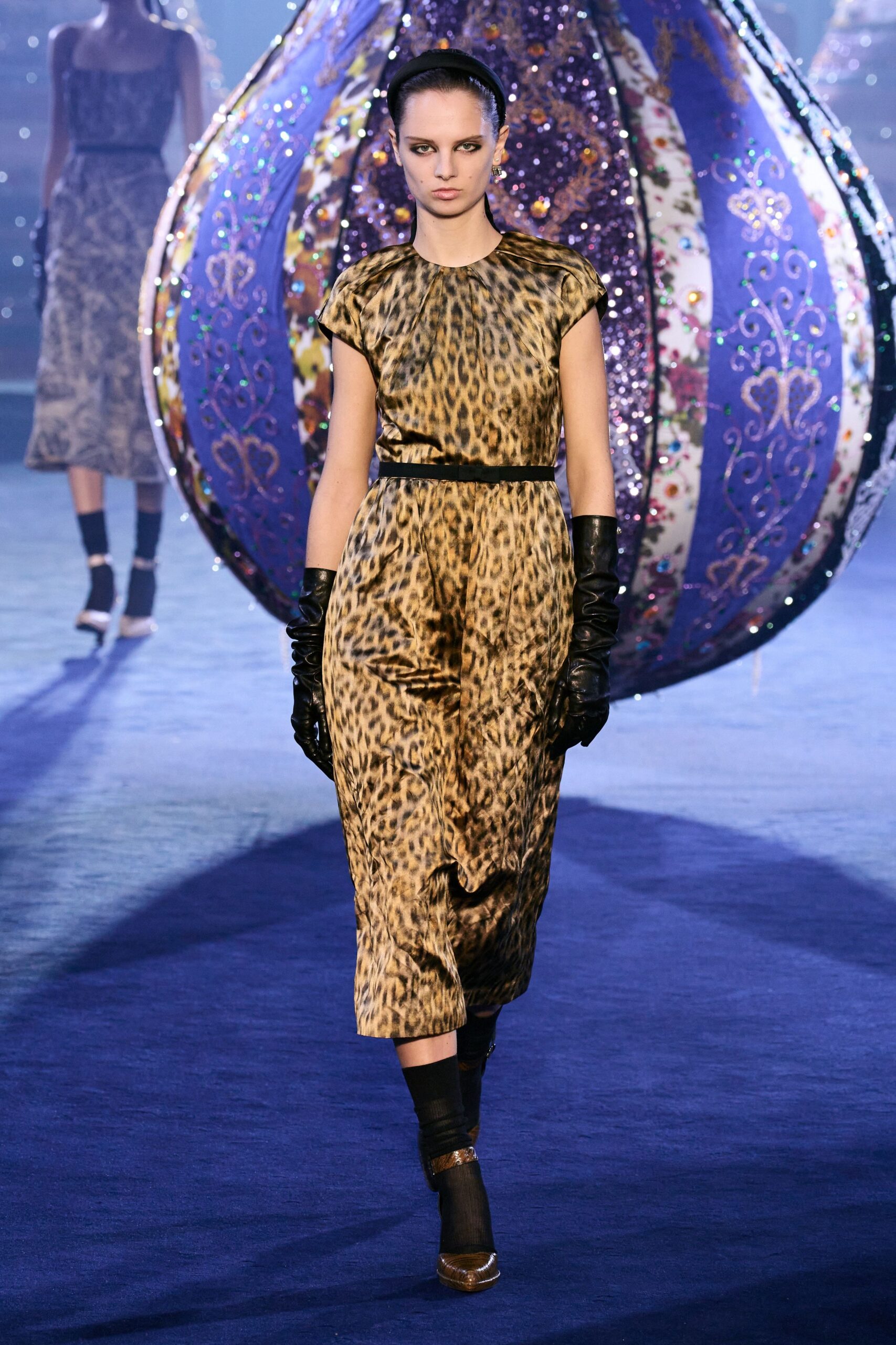 brown animal-print midi dress