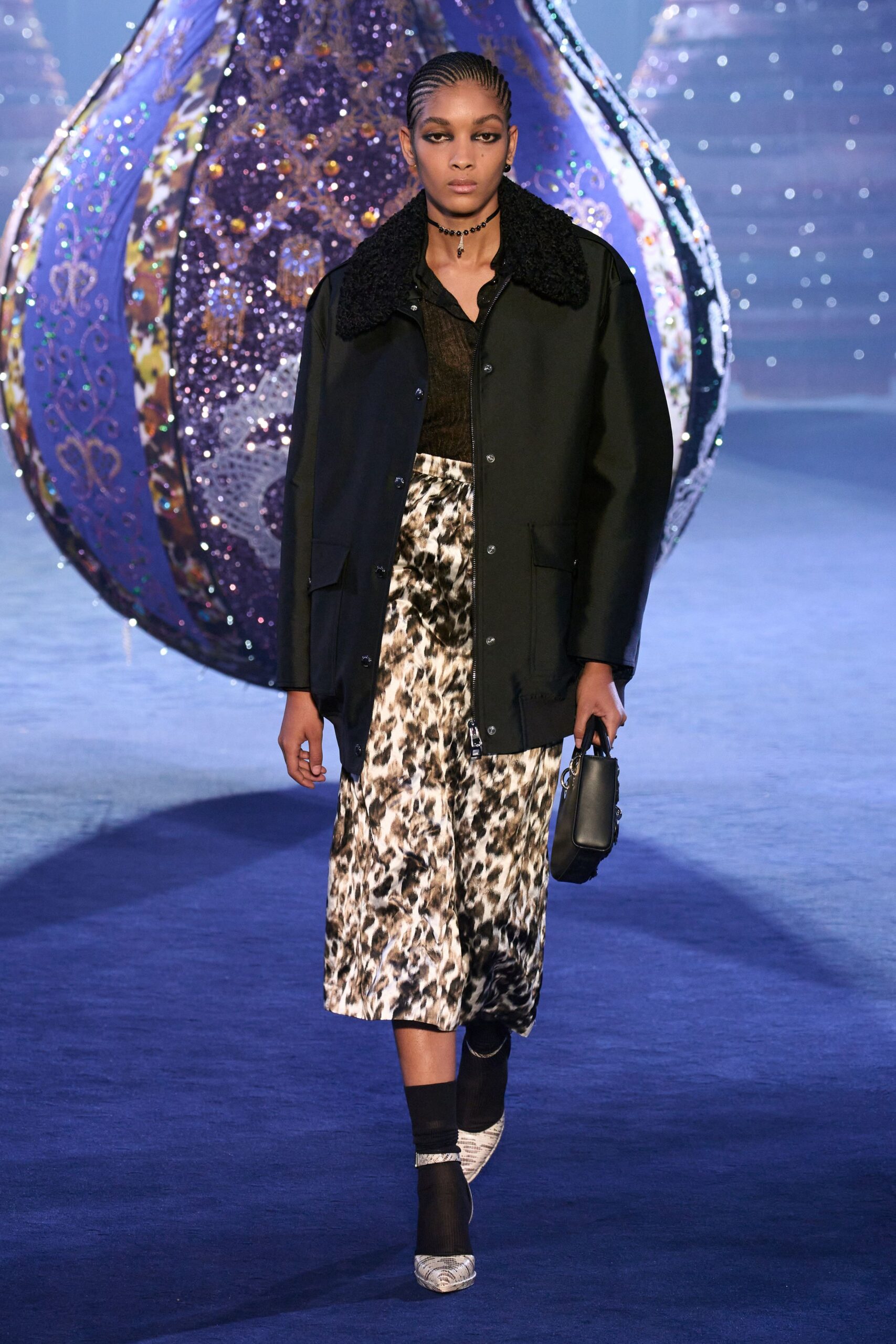black relaxed jacket with multi flared skirt