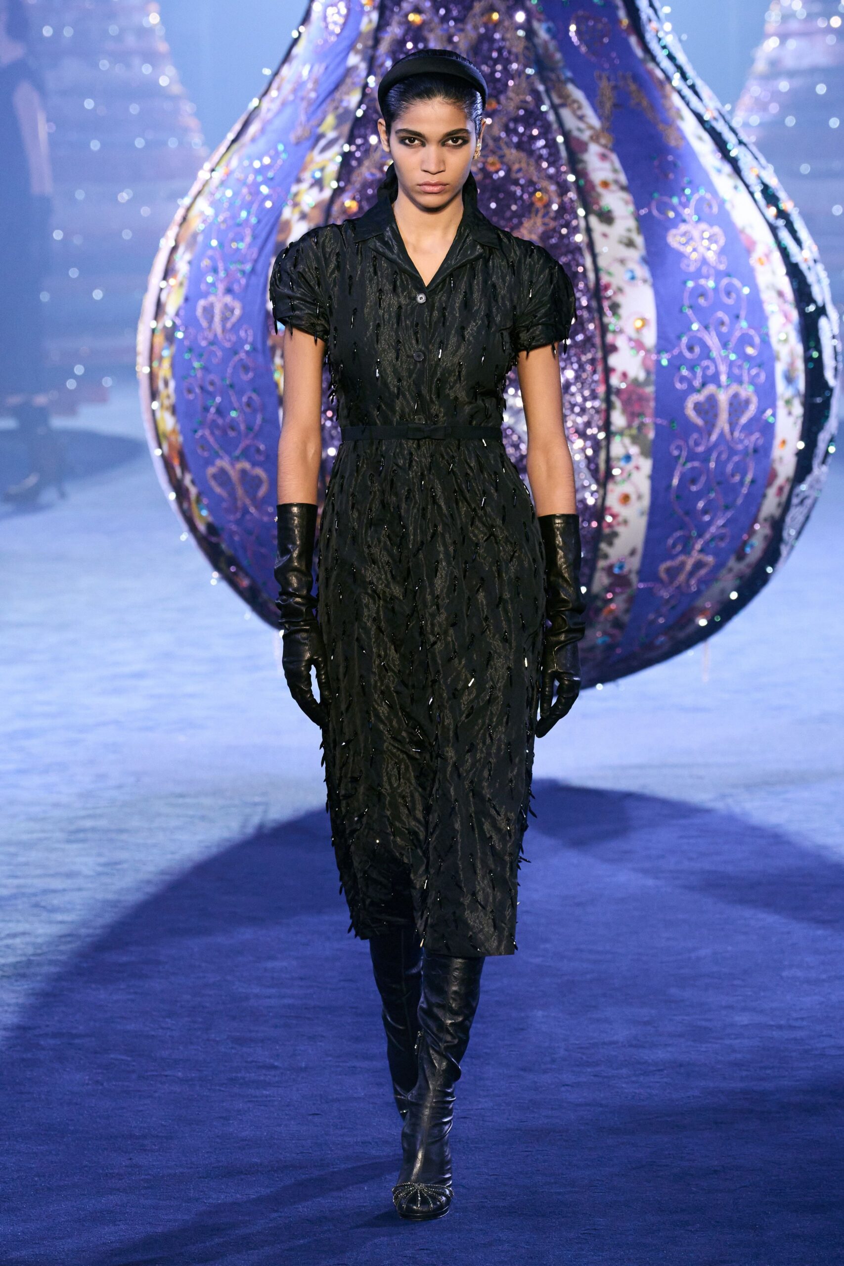 black silk pleated midi dress