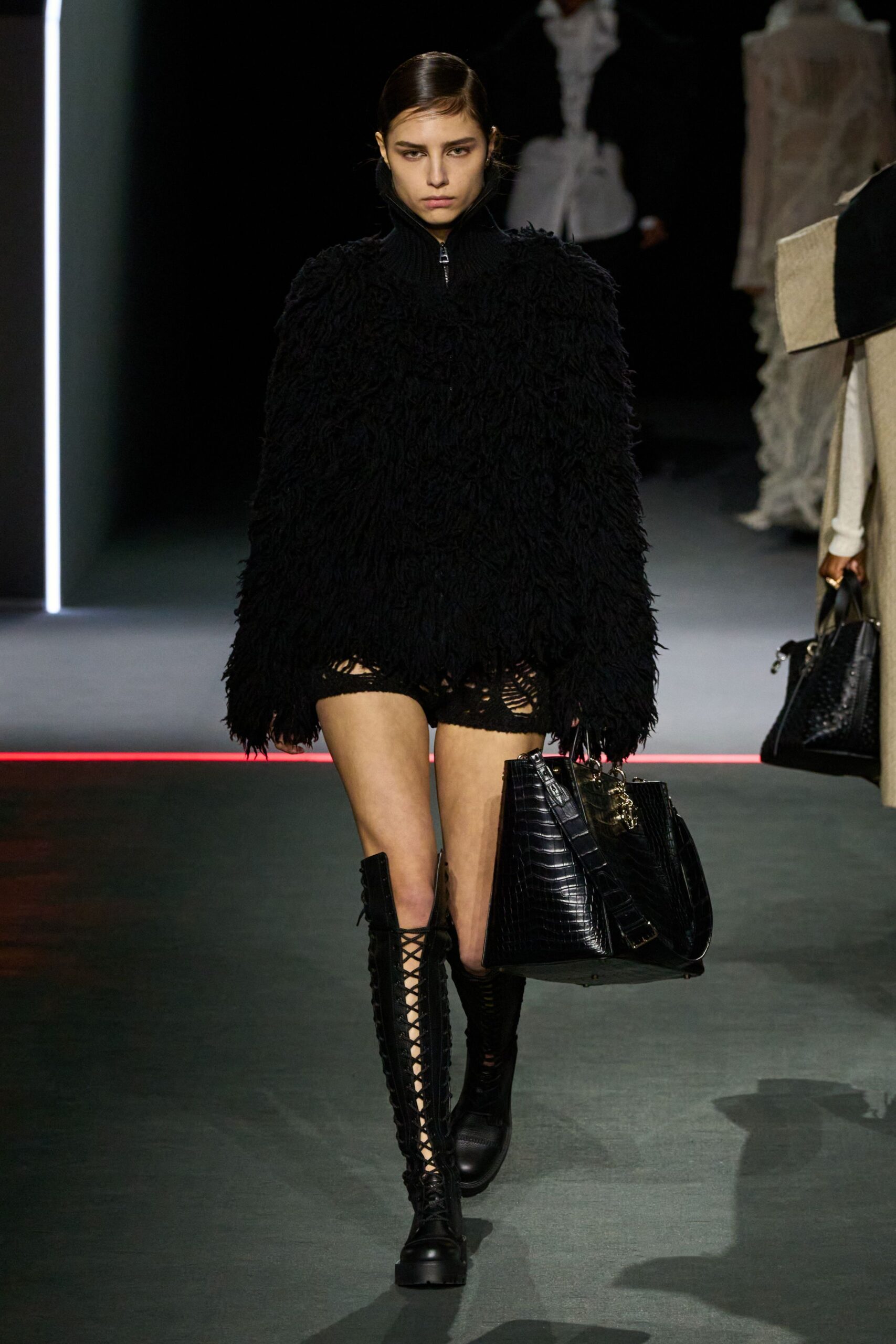 black wool long-sleeve high-neck oversized textured cropped sweater