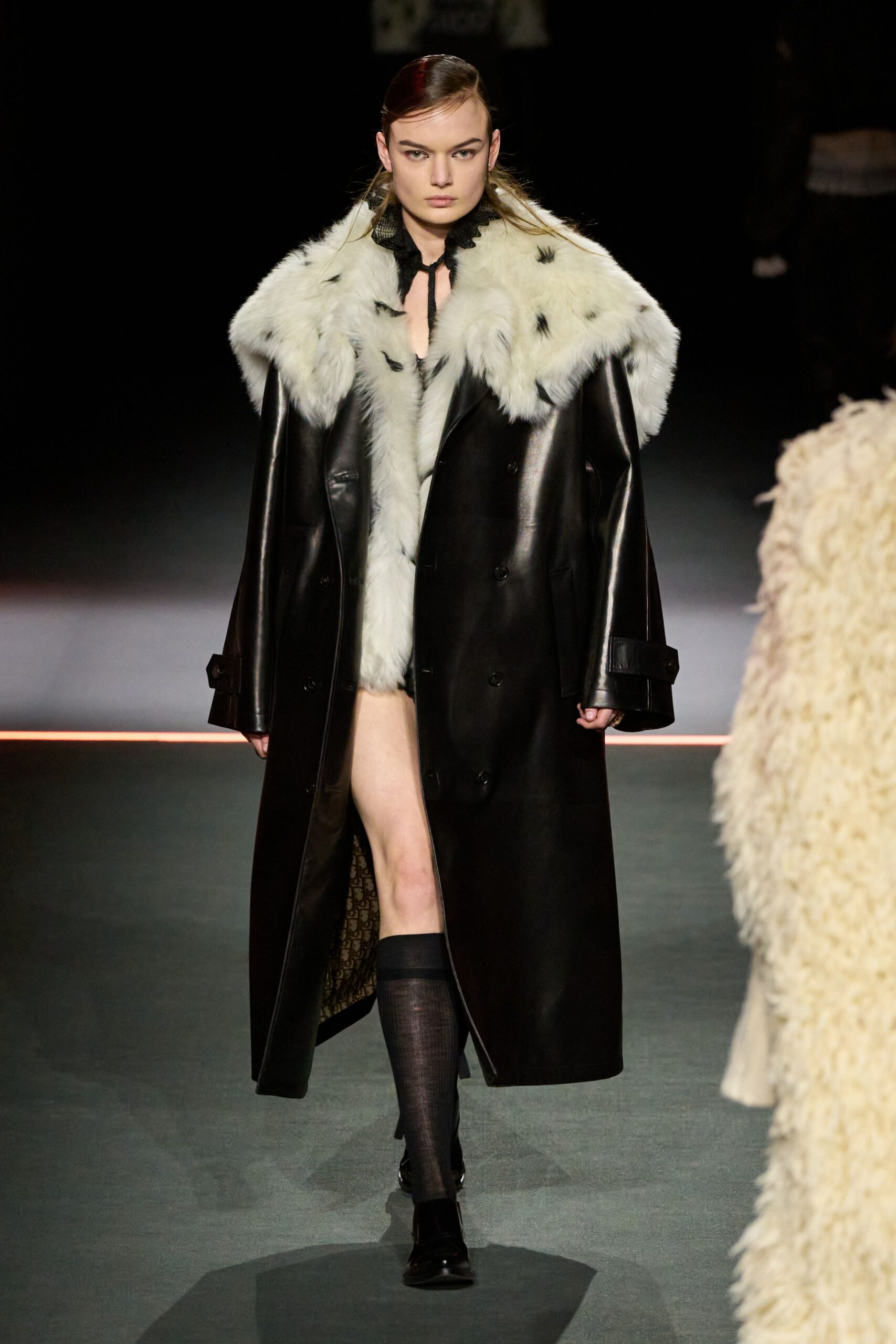 black leather long-sleeve collared relaxed buttoned maxi coat