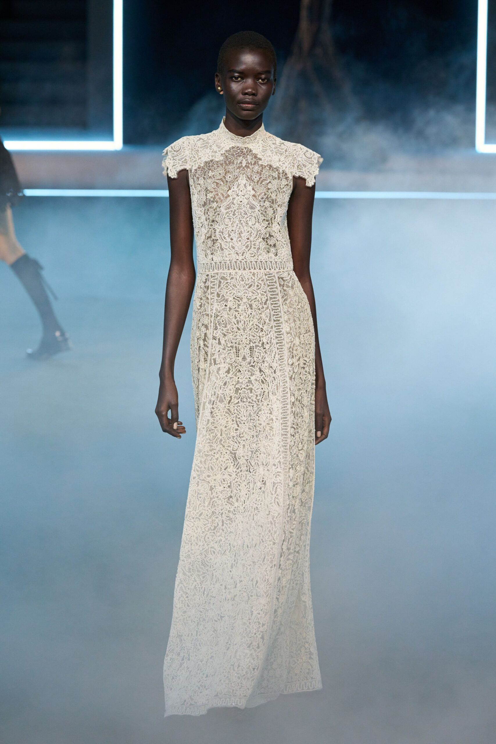 white lace fitted gown