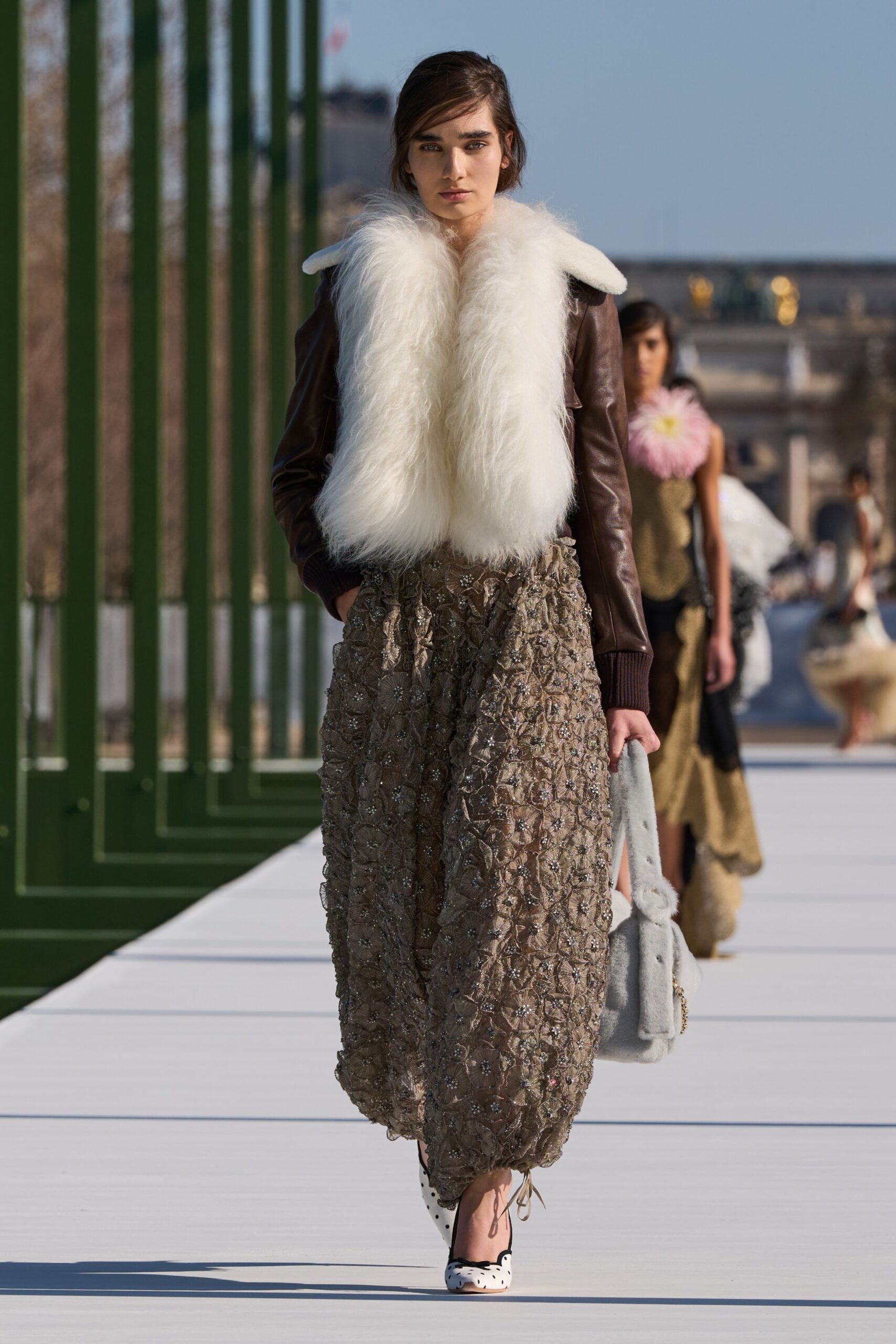 beige silk relaxed layered skirt