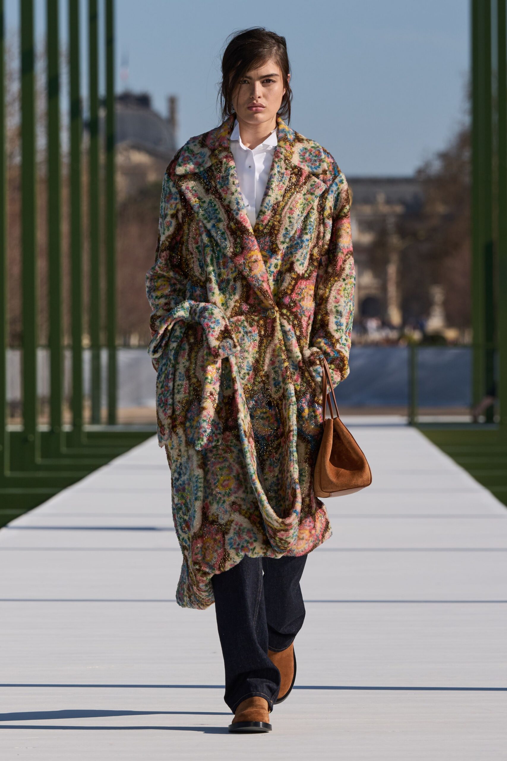 multi wool long-sleeve collared relaxed draped coat