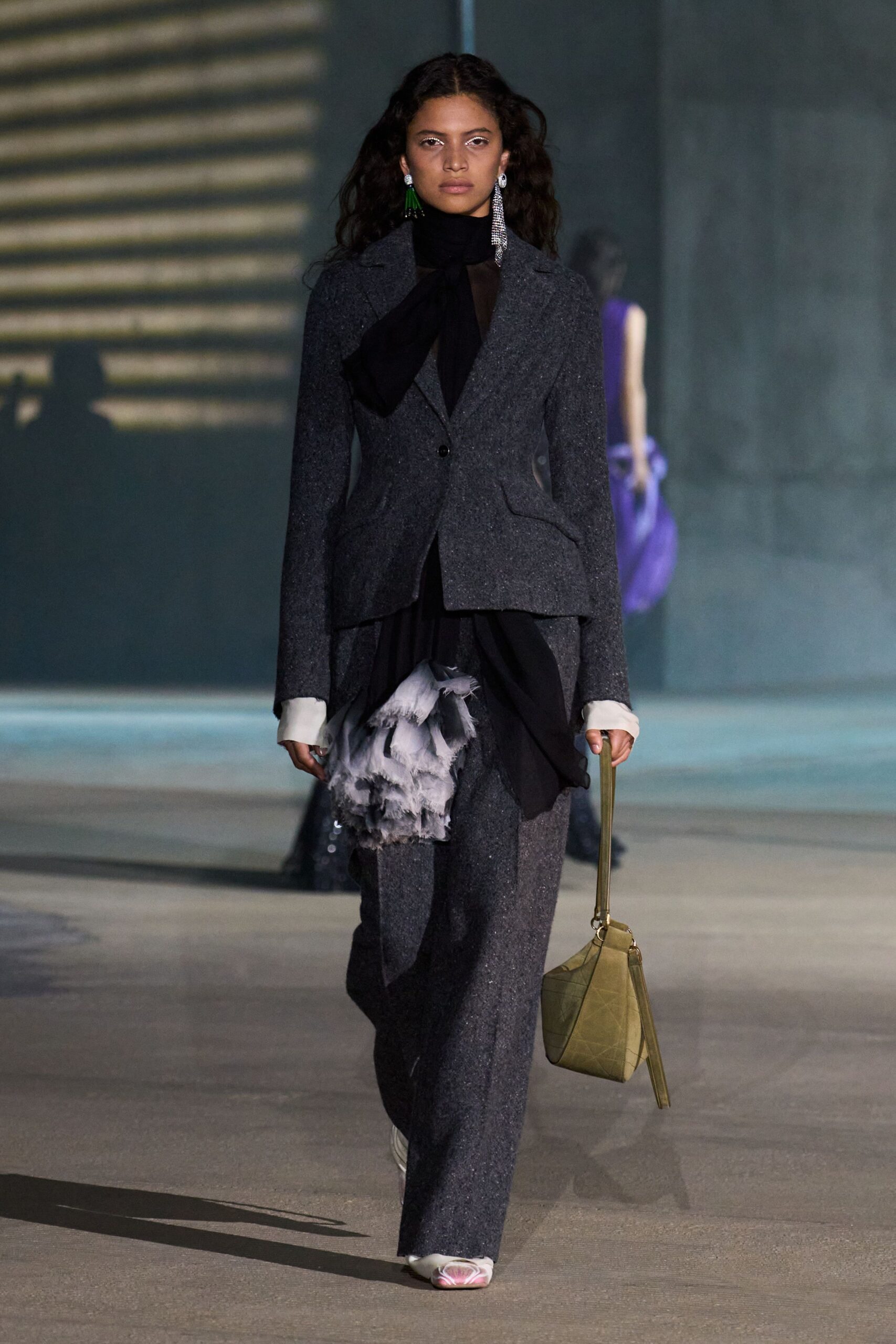 gray wool slim straight-leg pants