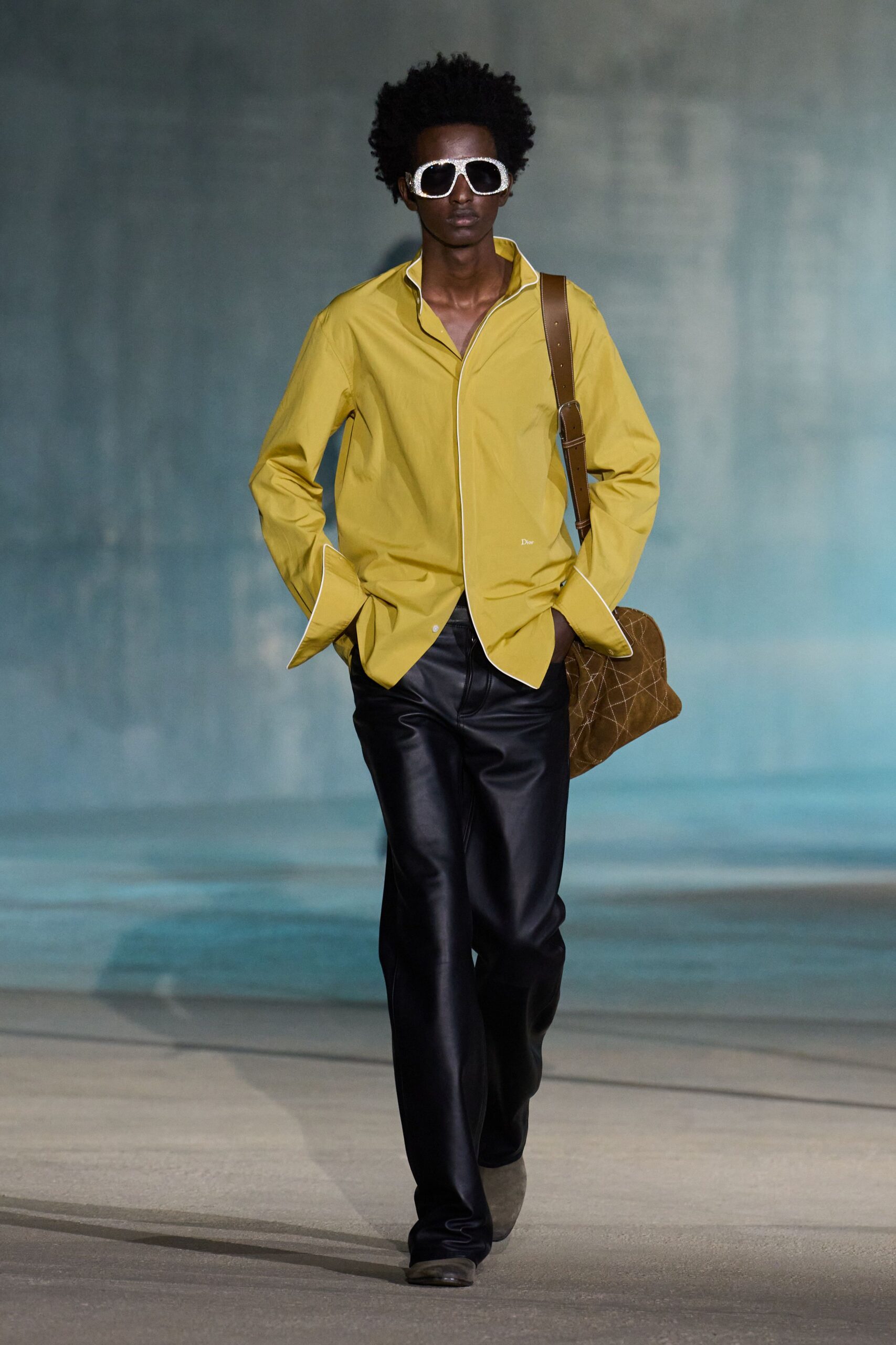 yellow cotton long-sleeve collared relaxed shirt