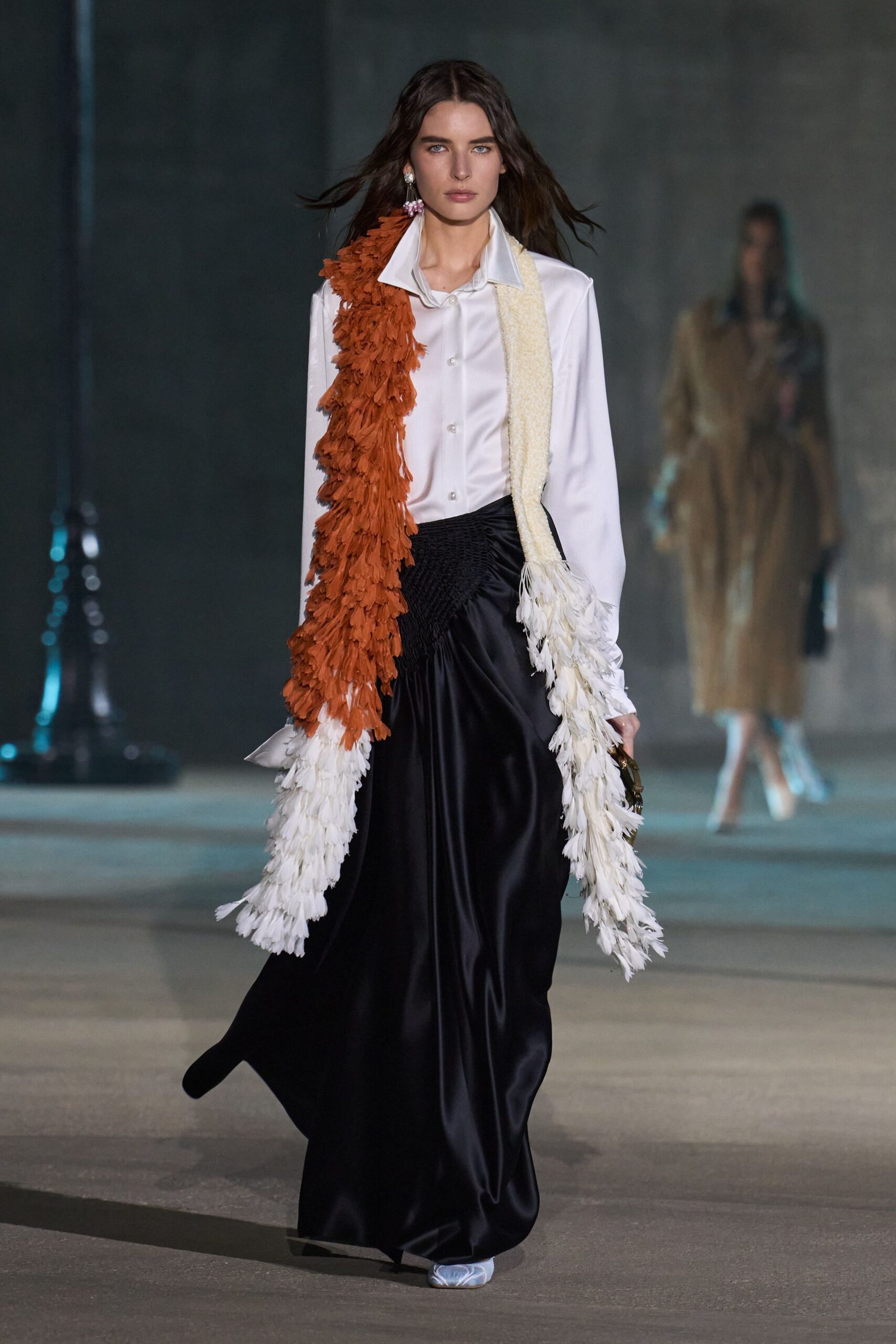 orange cotton fringed scarf