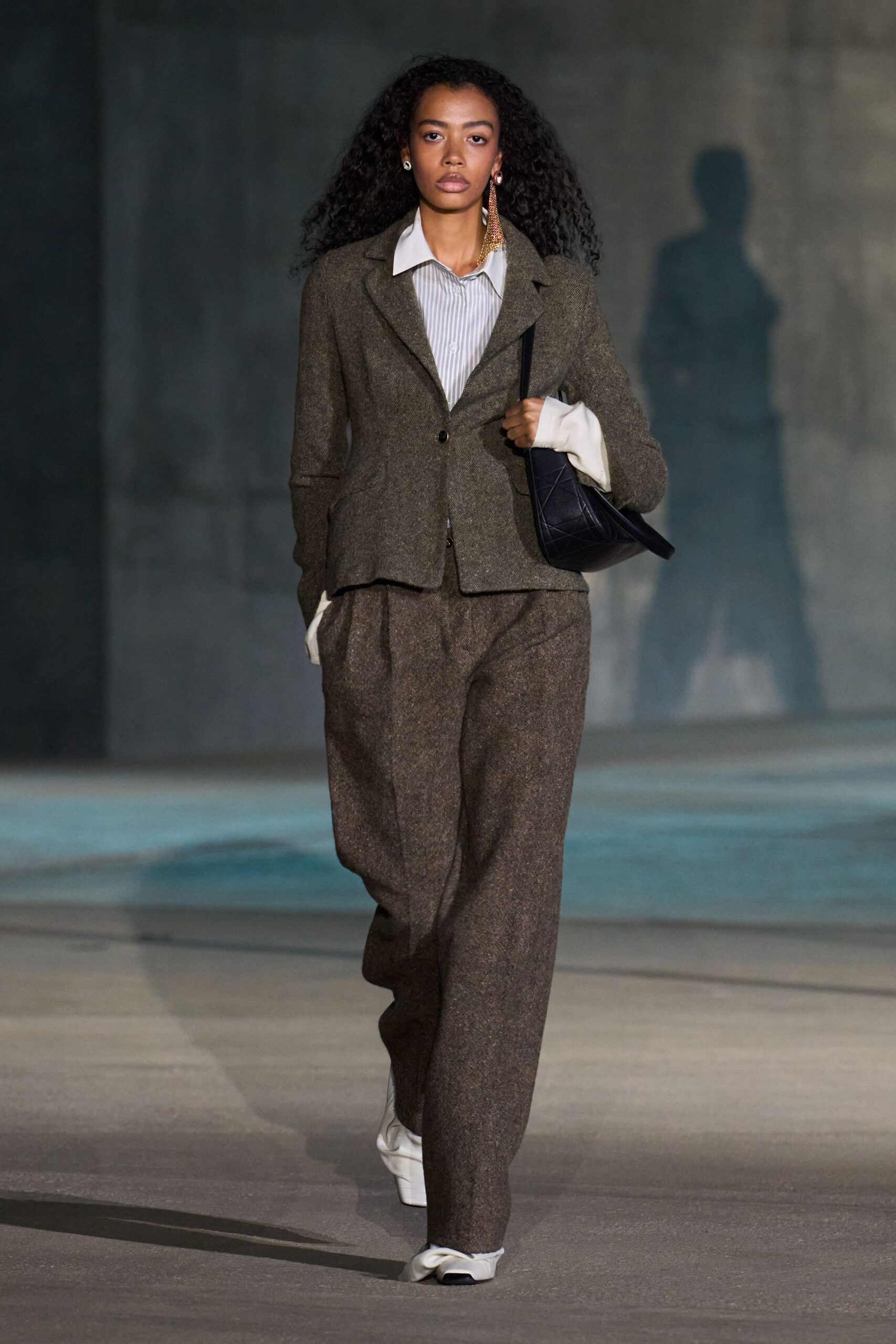 brown wool relaxed wide-leg pants