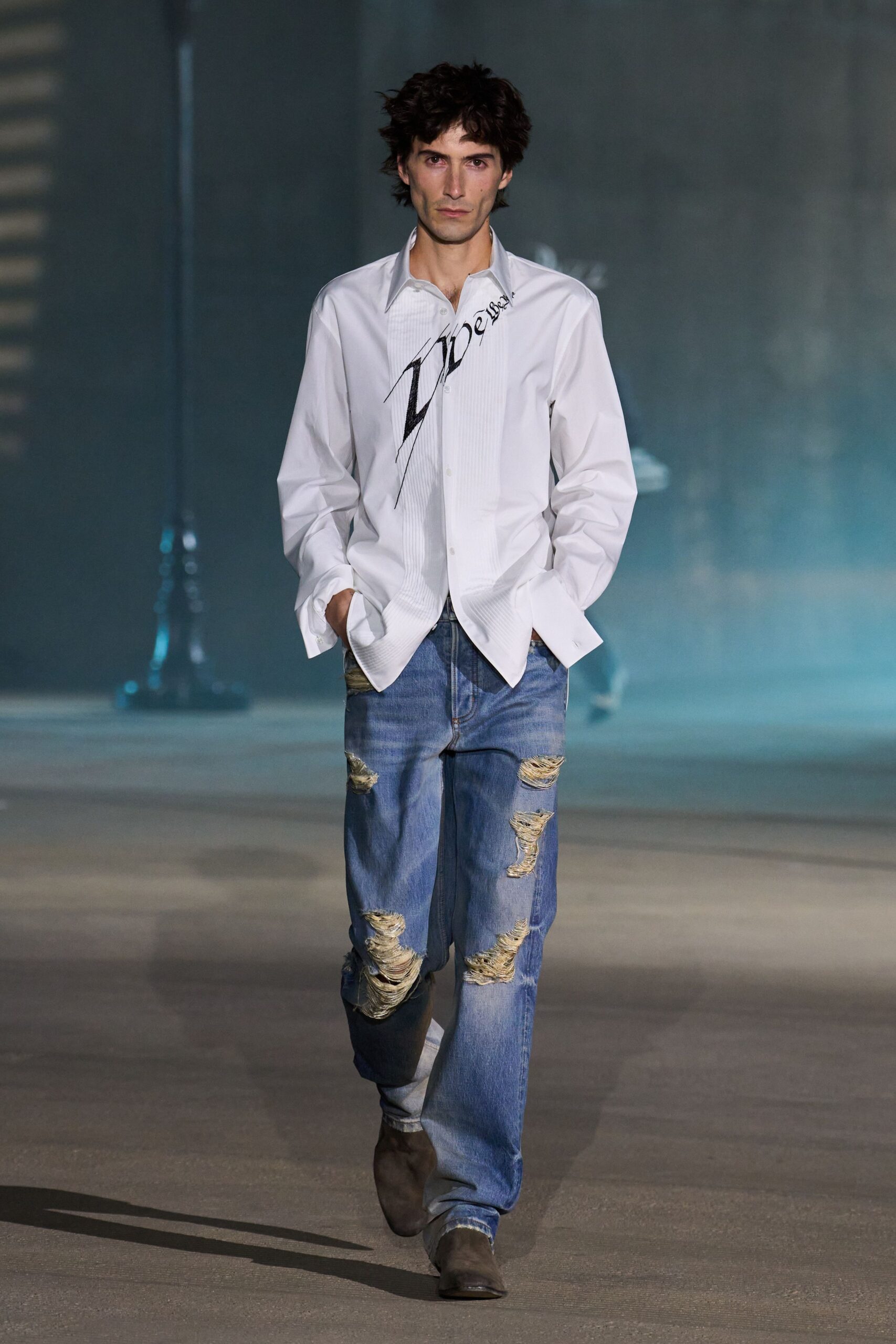 blue denim relaxed distressed jeans