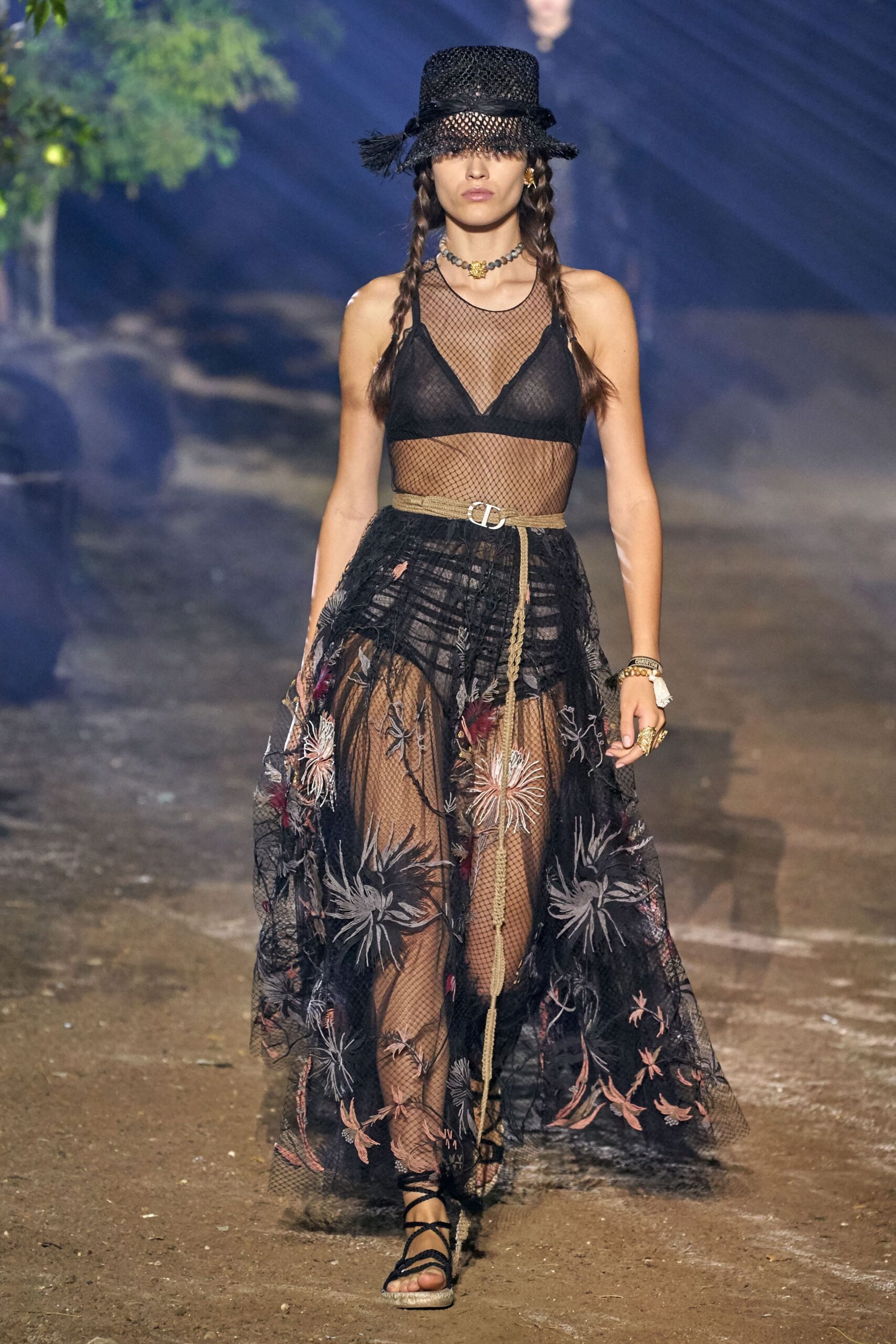 black mesh top and skirt outfit