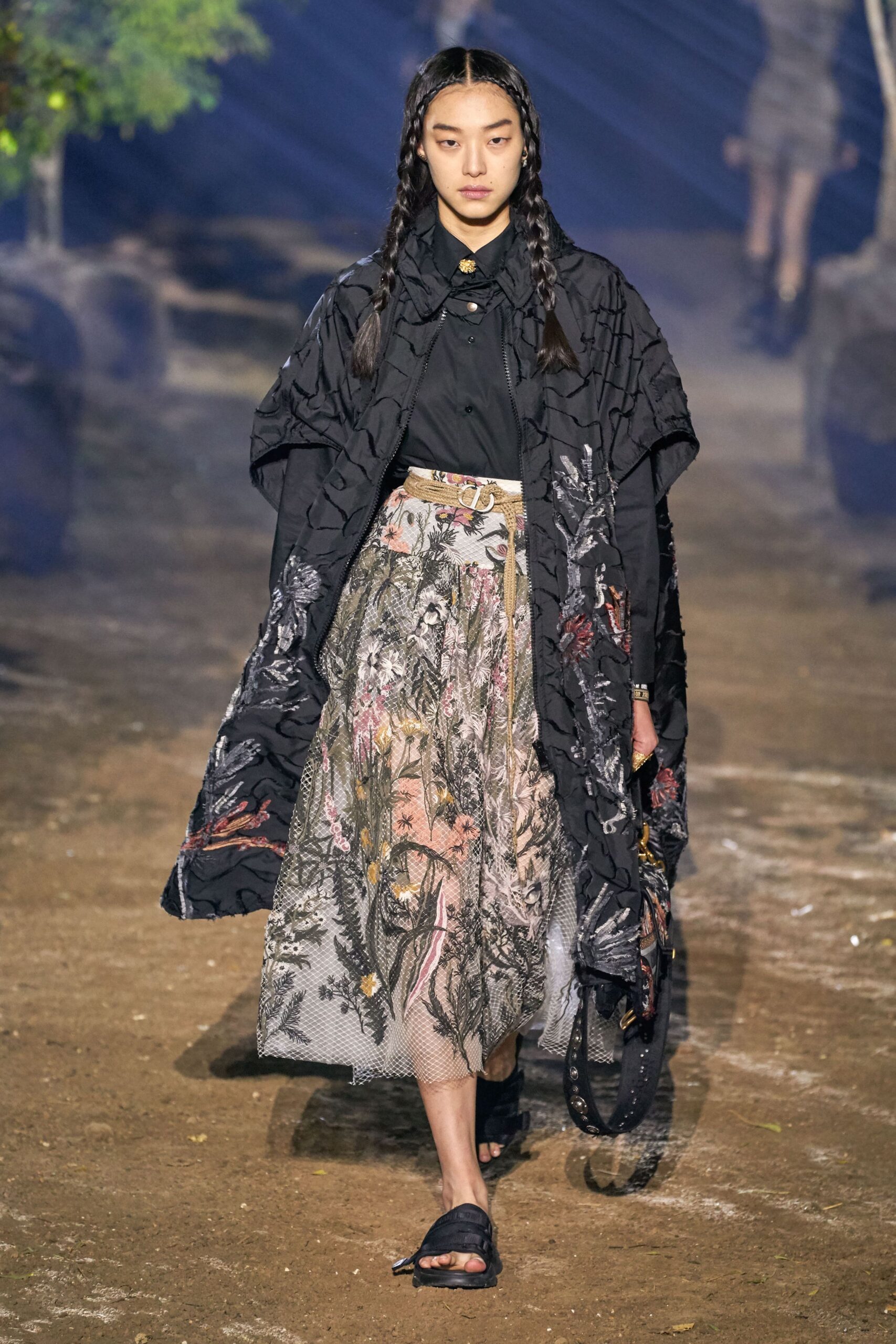 black coat multi skirt