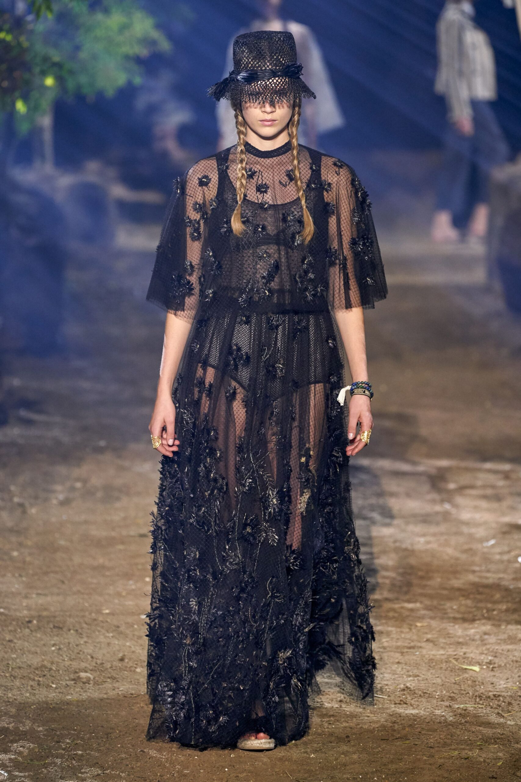 black lace embroidered gown