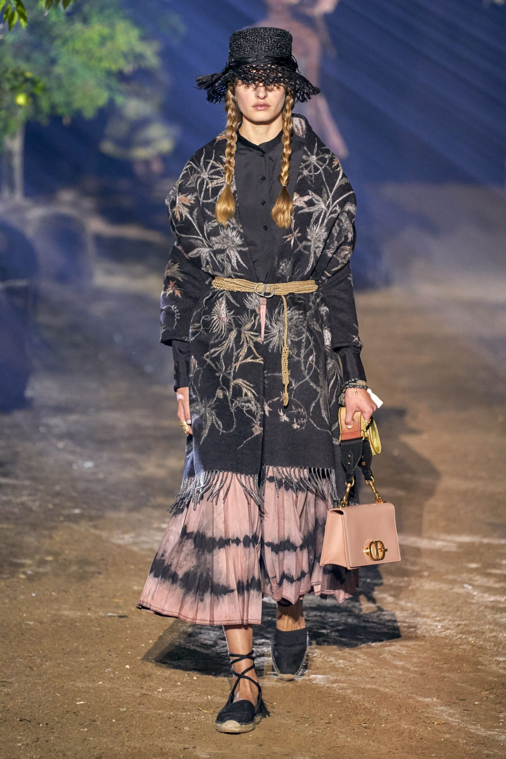 black pink tiered dress with coat