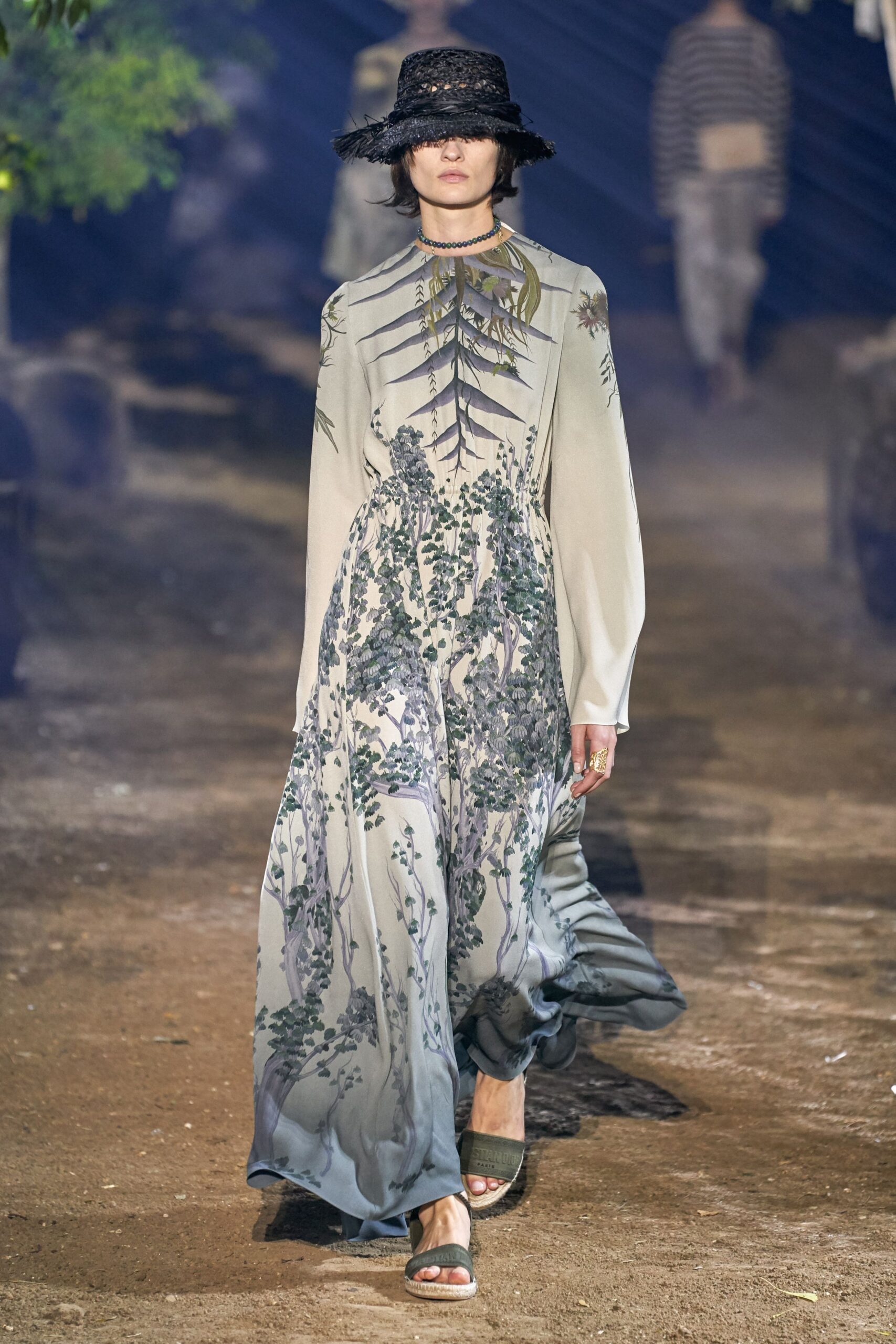 gray silk embroidered gown