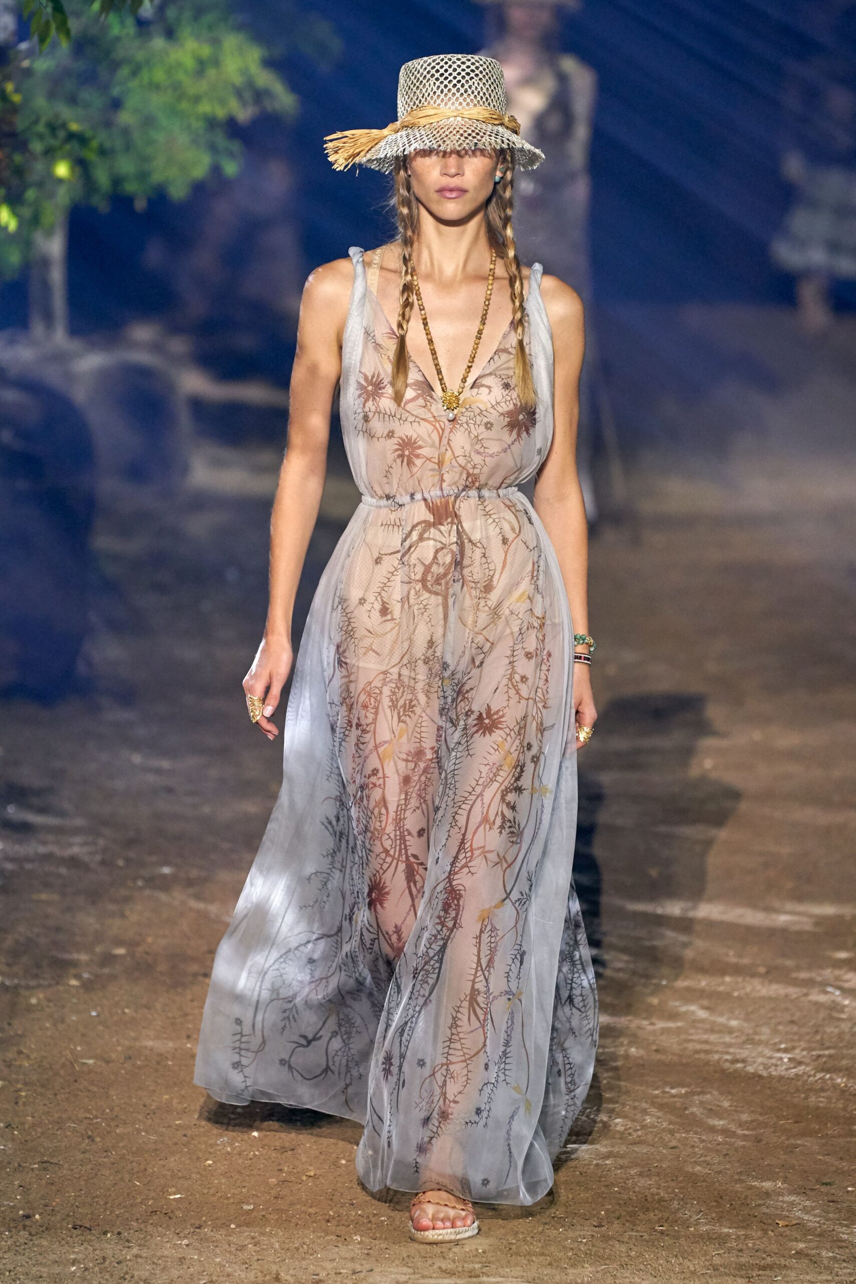 gray beige embroidered maxi dress