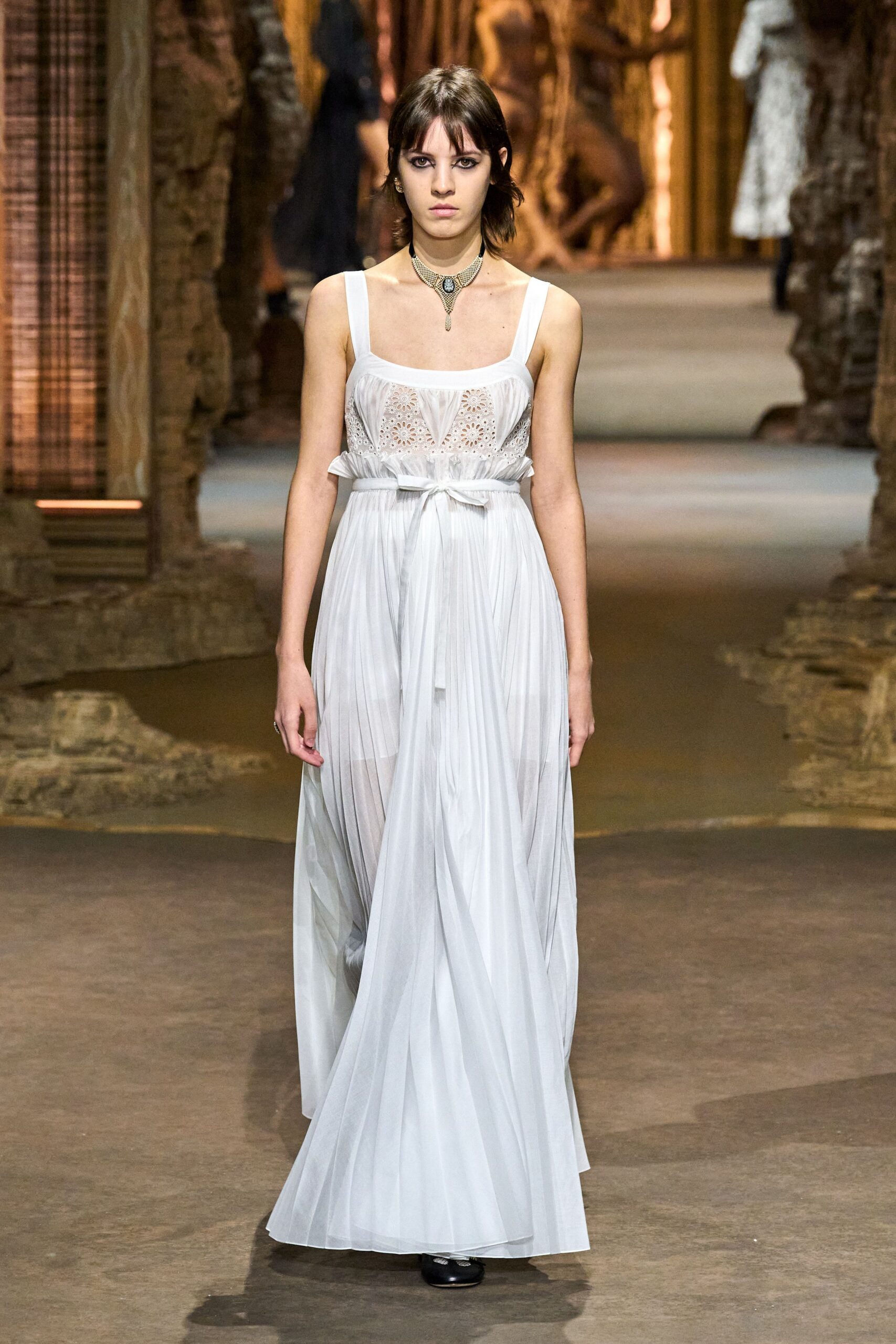 white sheer pleated maxi dress