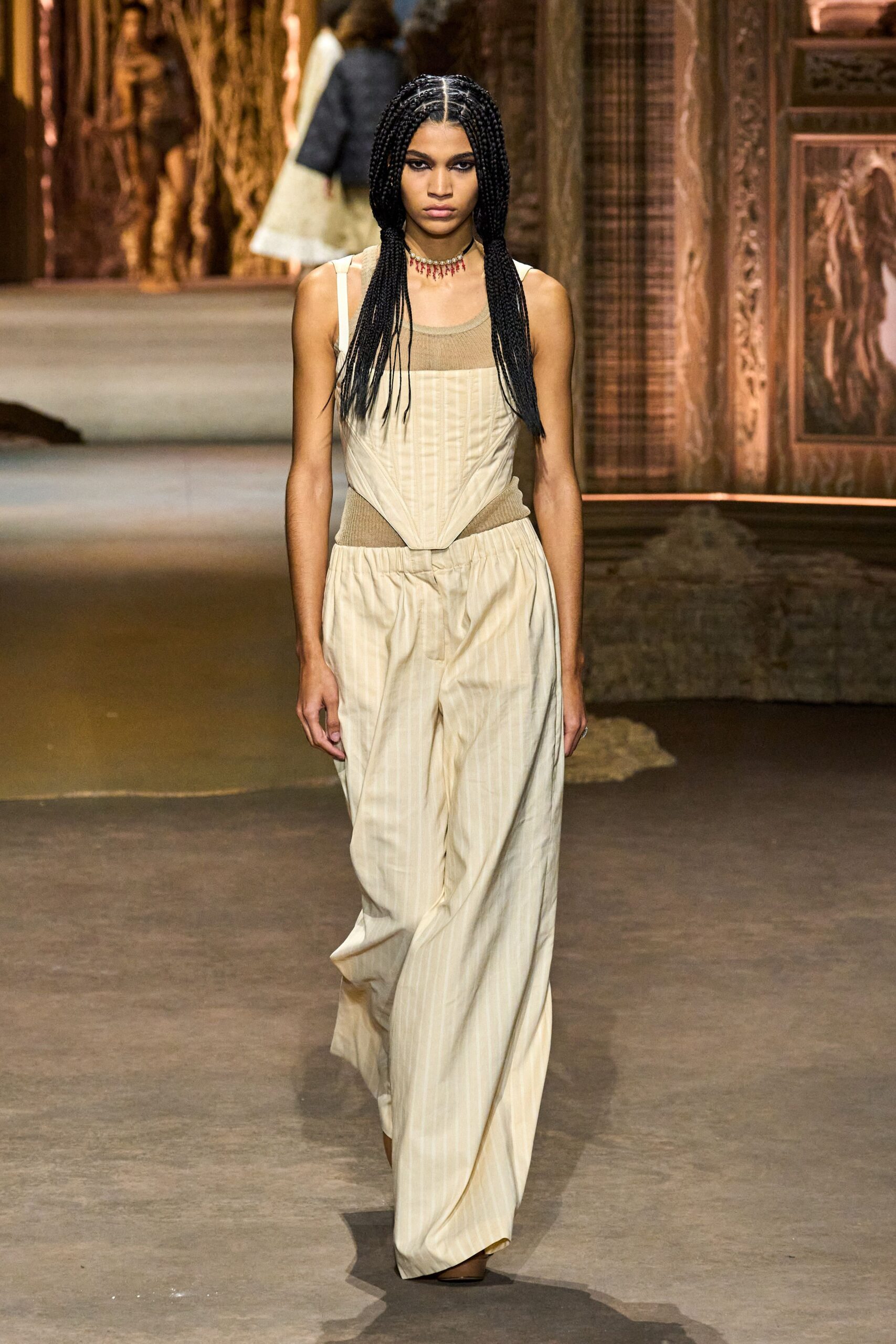 beige fitted sleeveless jumpsuit