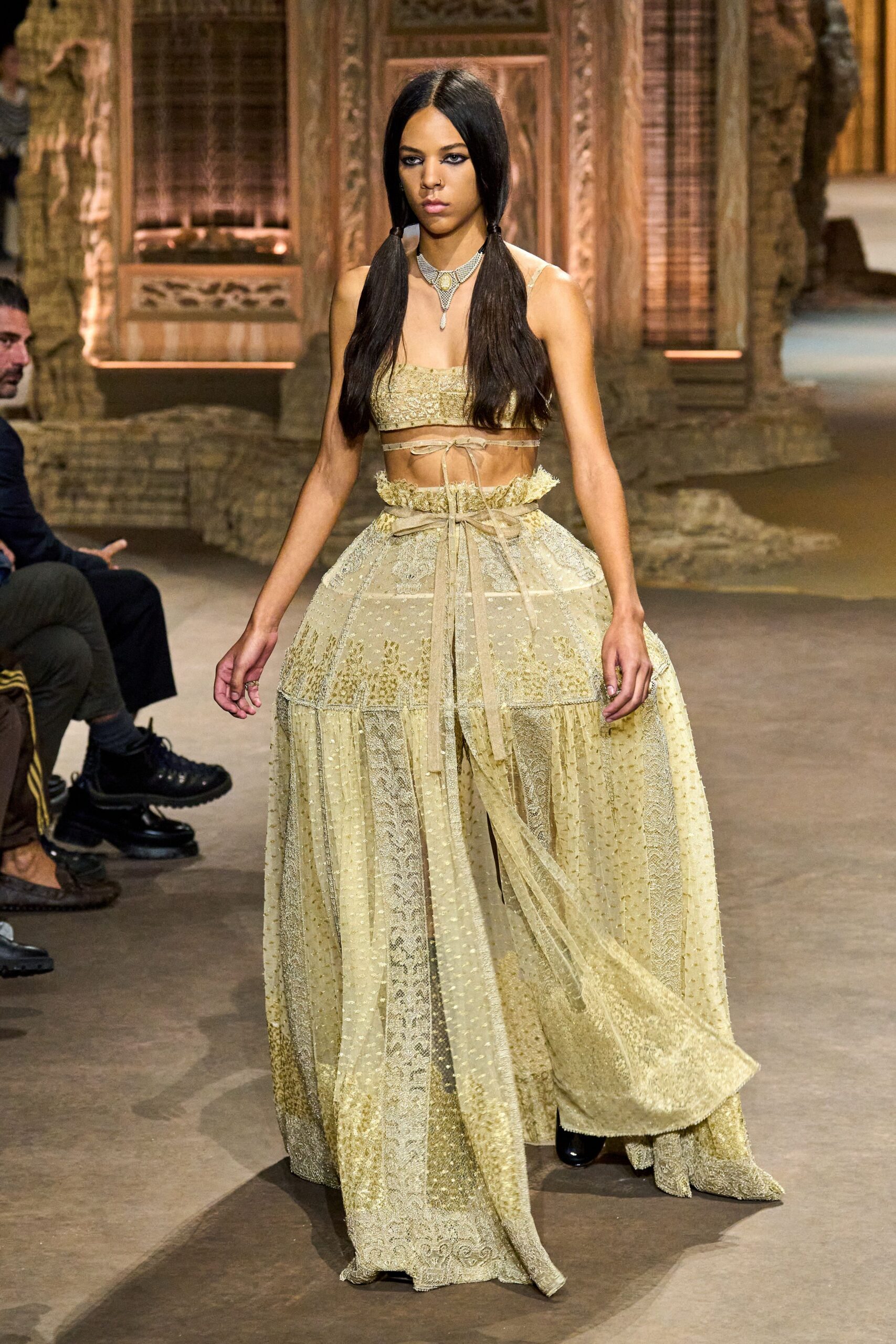 gold lace sleeveless halter fitted embroidered cropped crop-top
