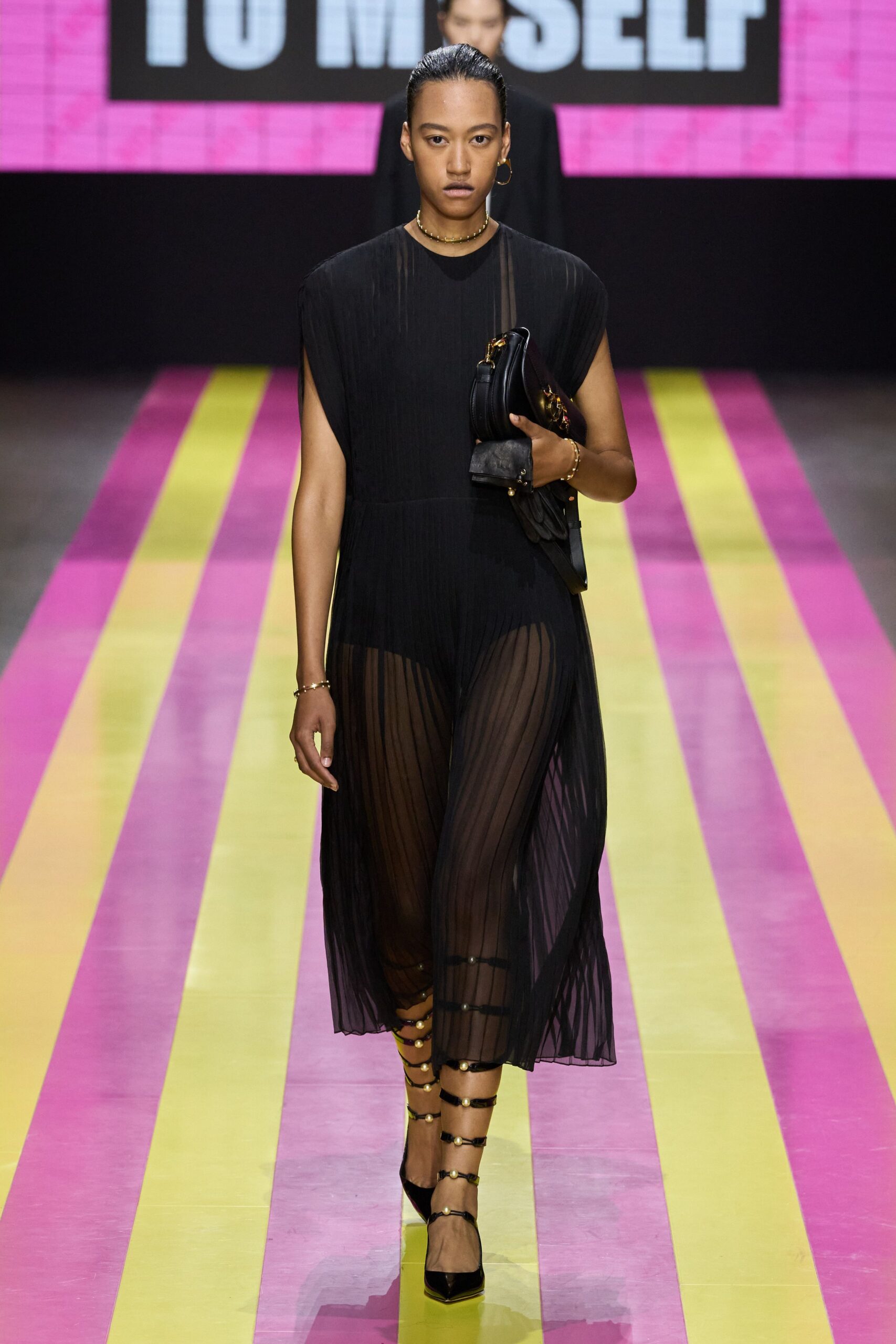 black pleated midi dress