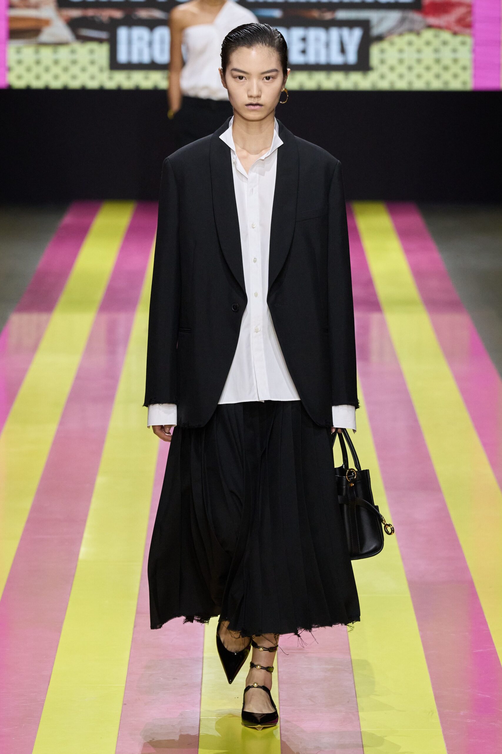 black blazer white shirt midi skirt