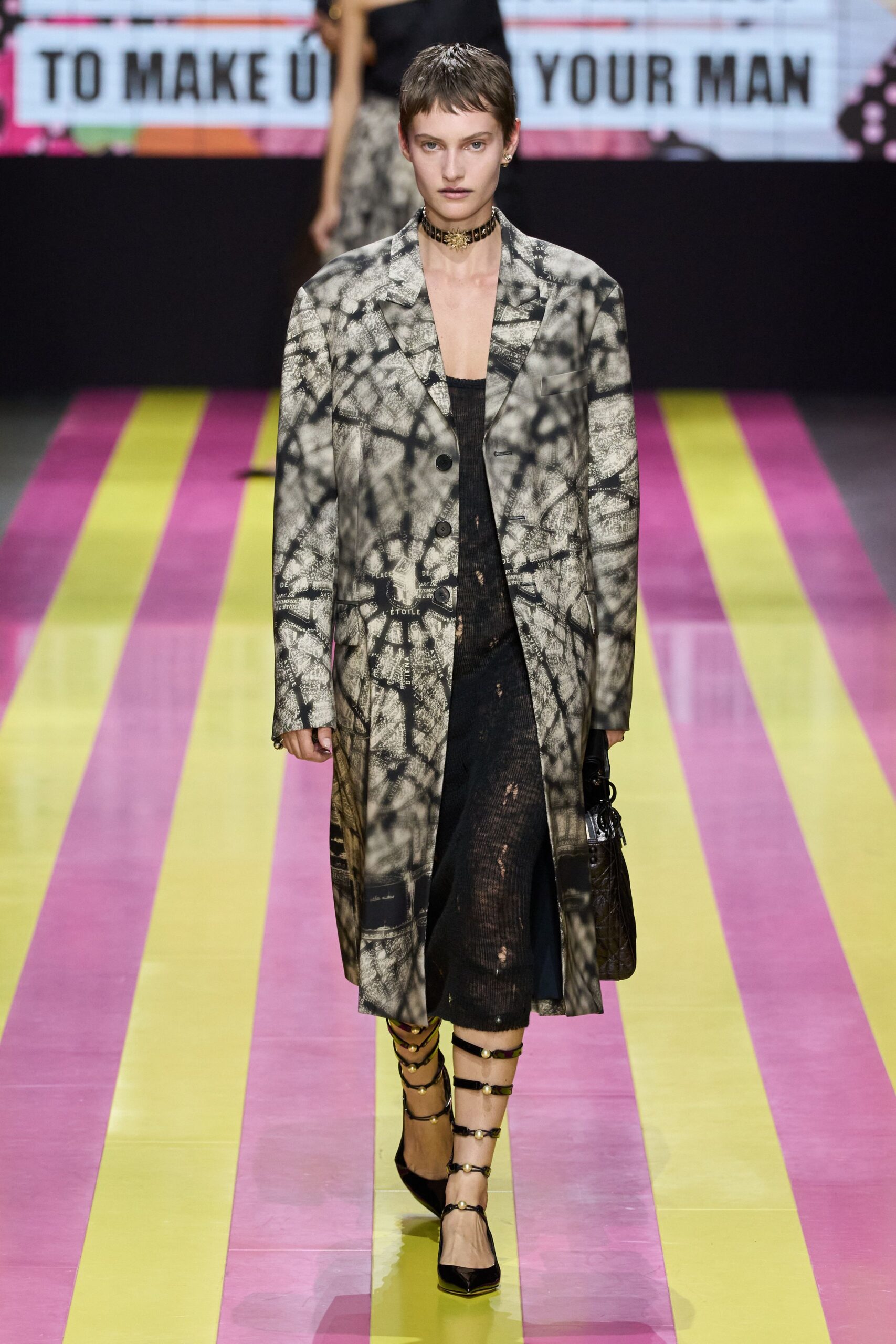 black and white printed coat
