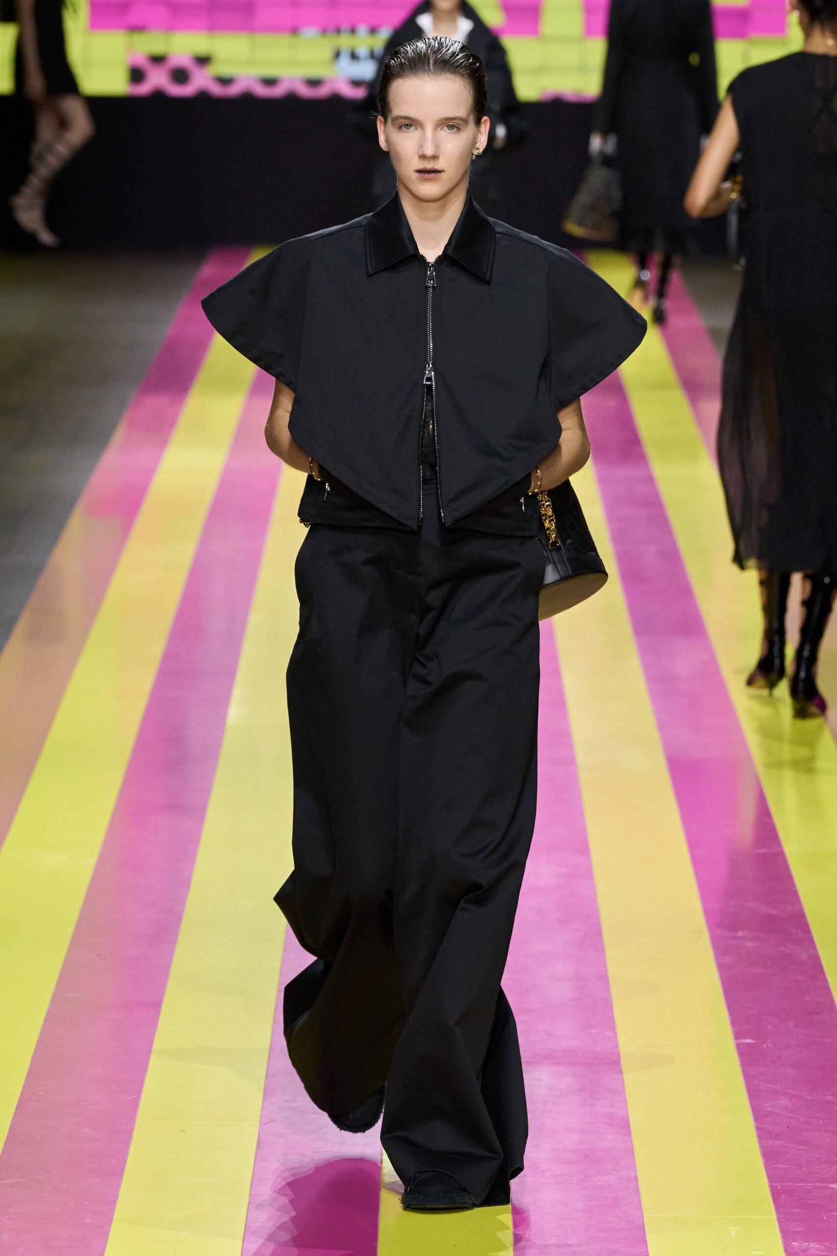 black relaxed jacket and fitted pants