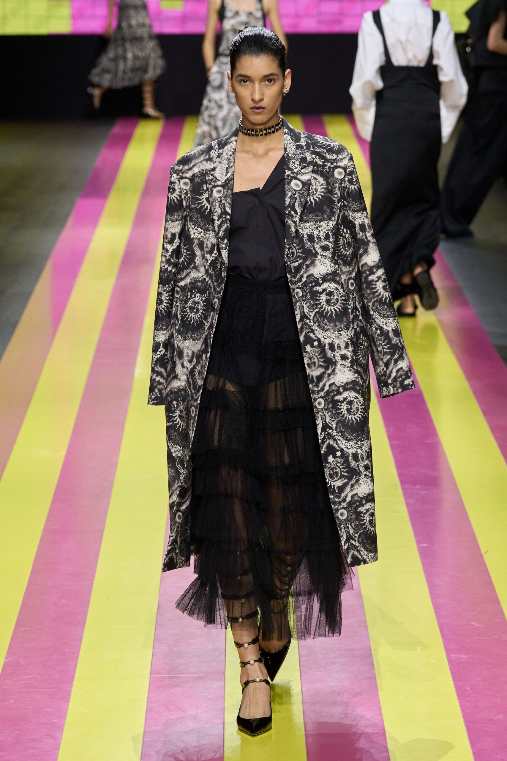 black and white printed coat