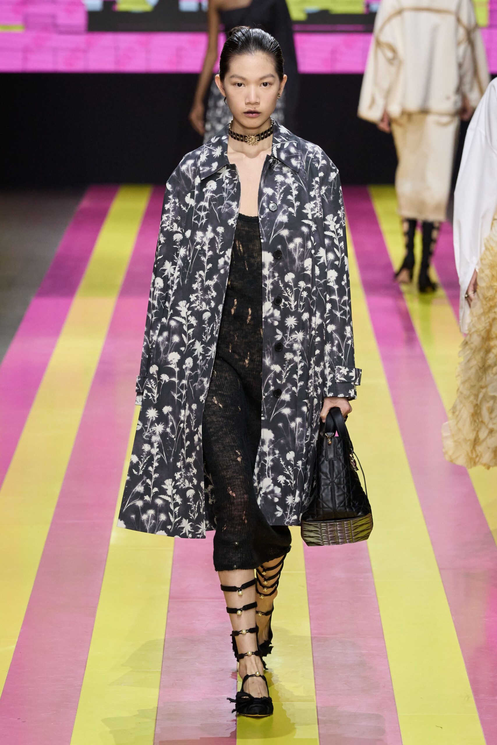 black and white printed coat