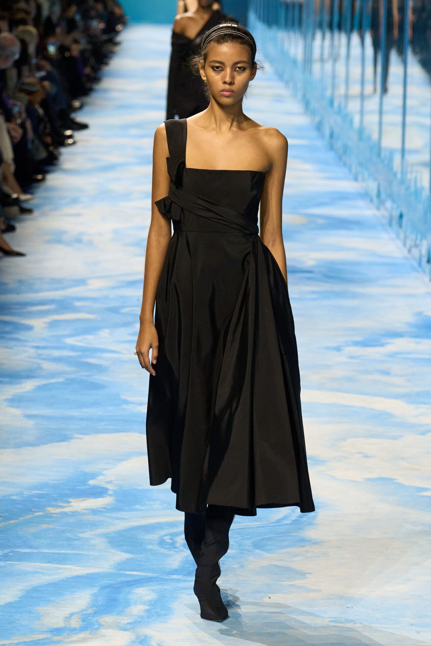 black silk sleeveless midi dress