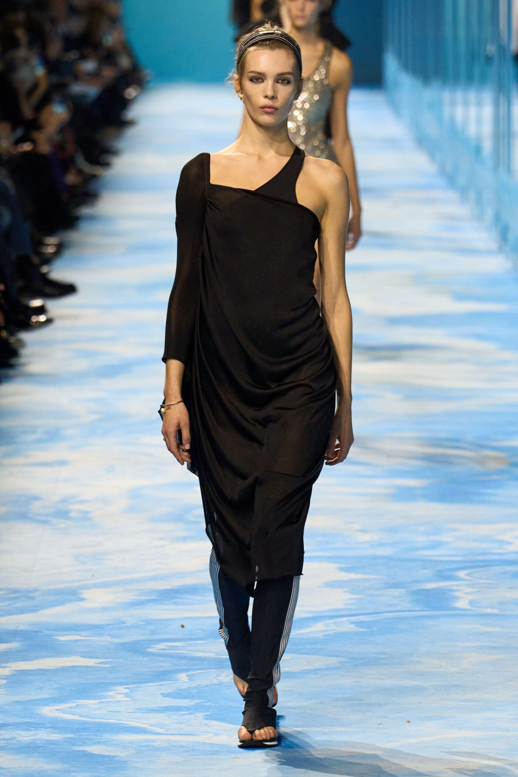 black asymmetric draped dress