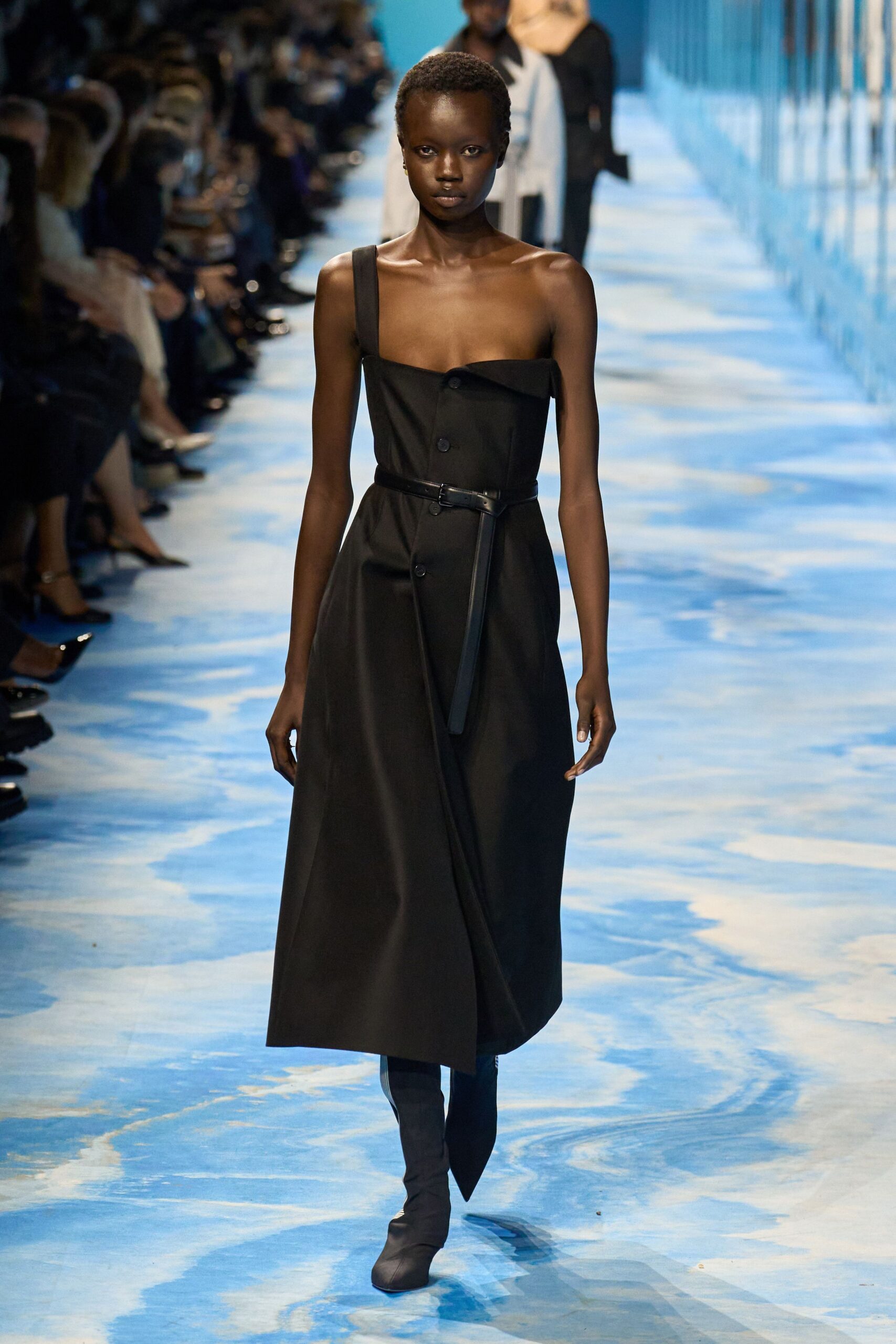 black fitted midi dress with belt