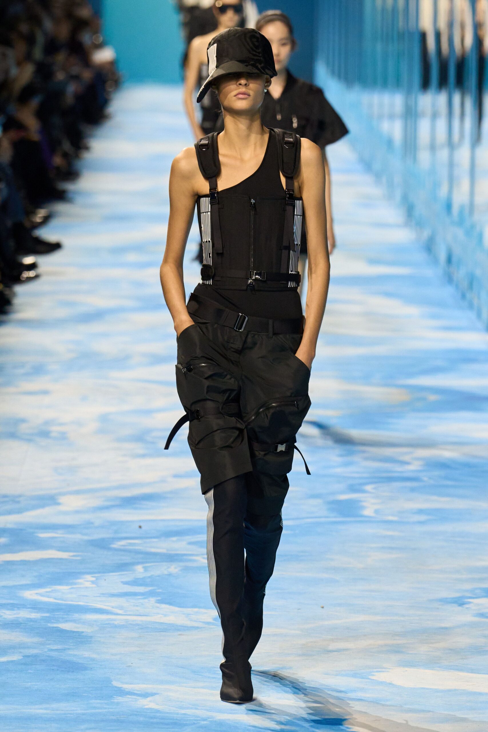 black fitted top and cargo pants