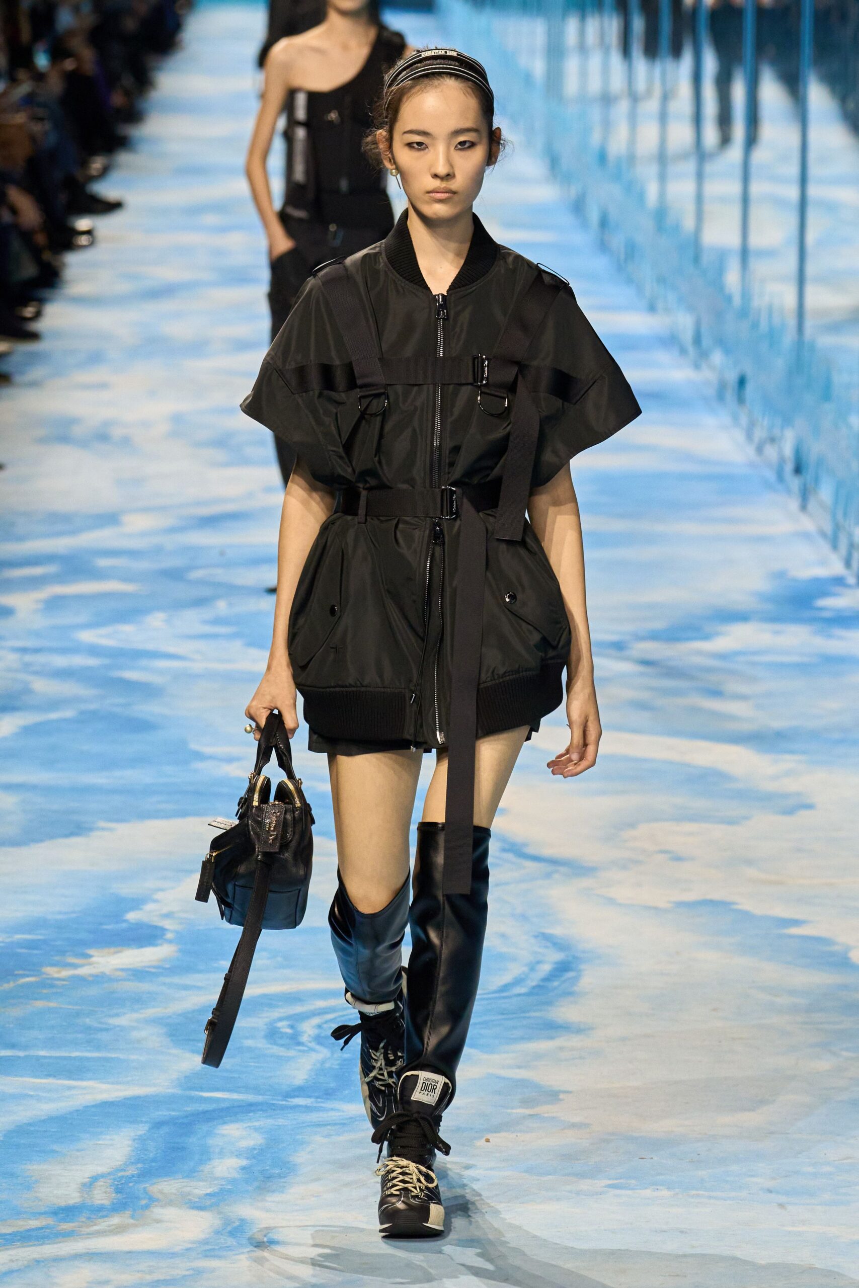 black relaxed jacket with leather pants