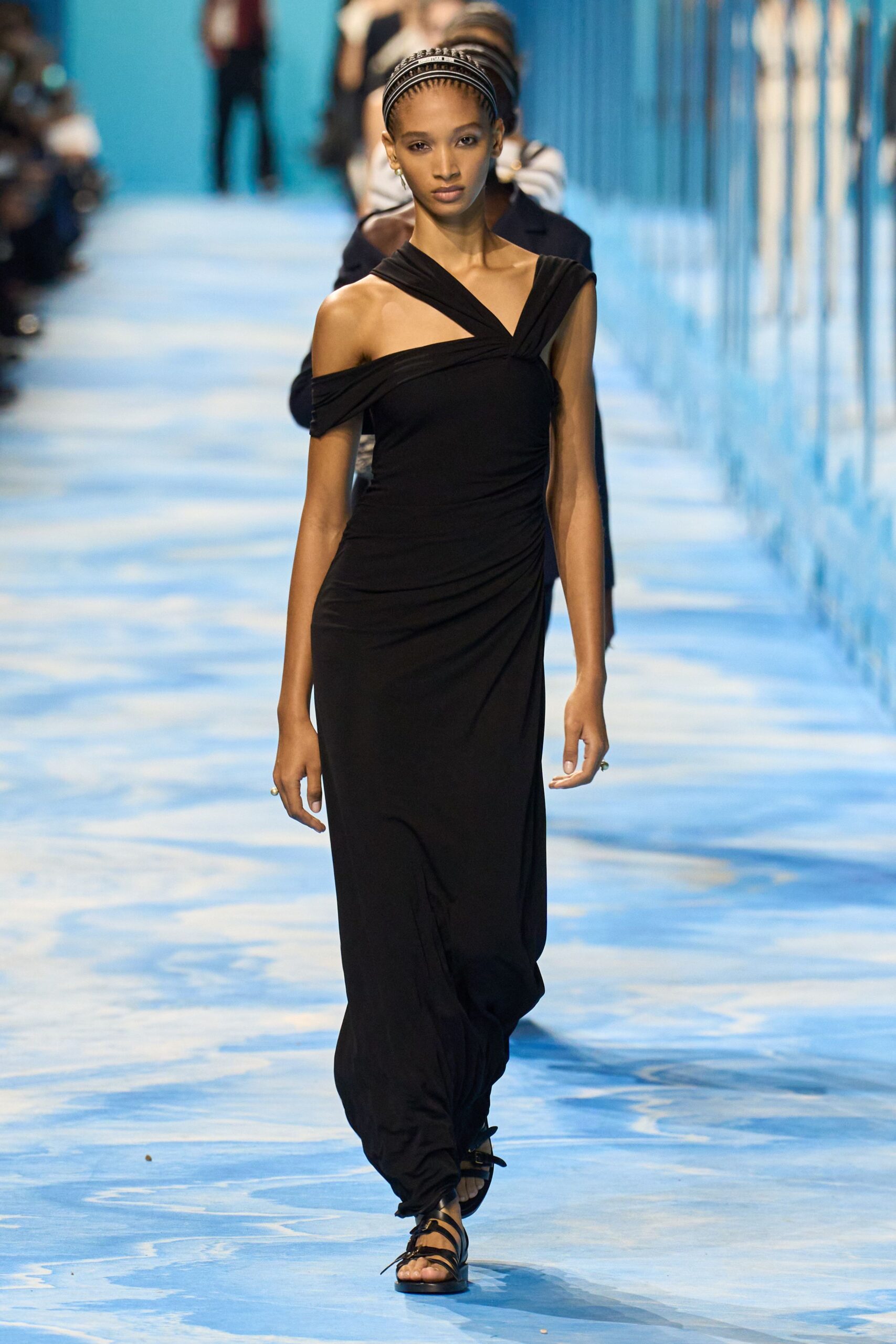 black fitted off-shoulder maxi dress