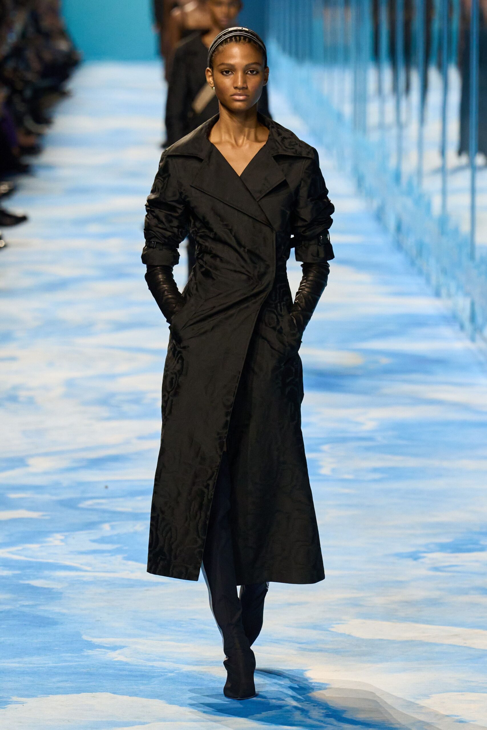 black silk embroidered coat with gloves