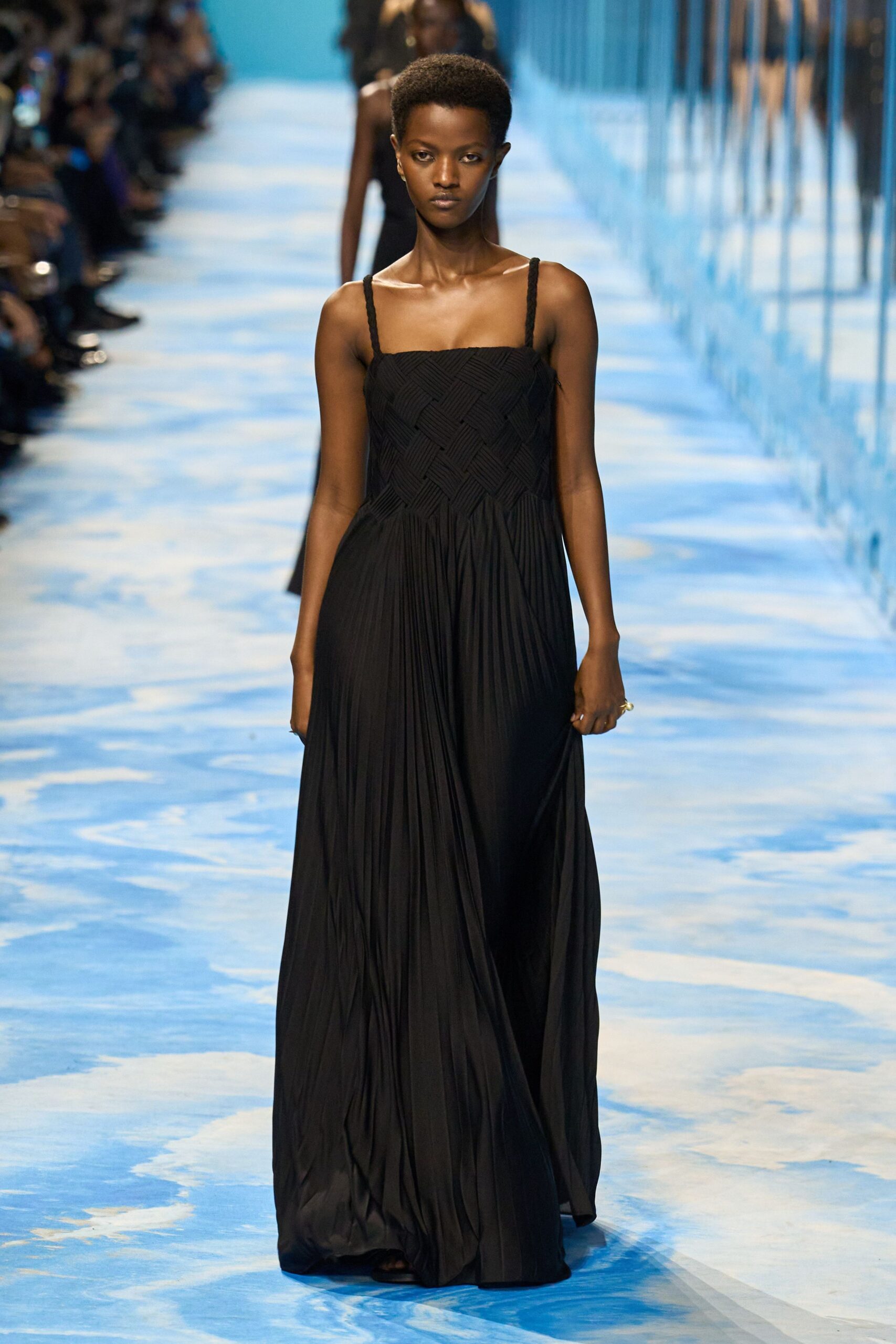 black silk sleeveless gown