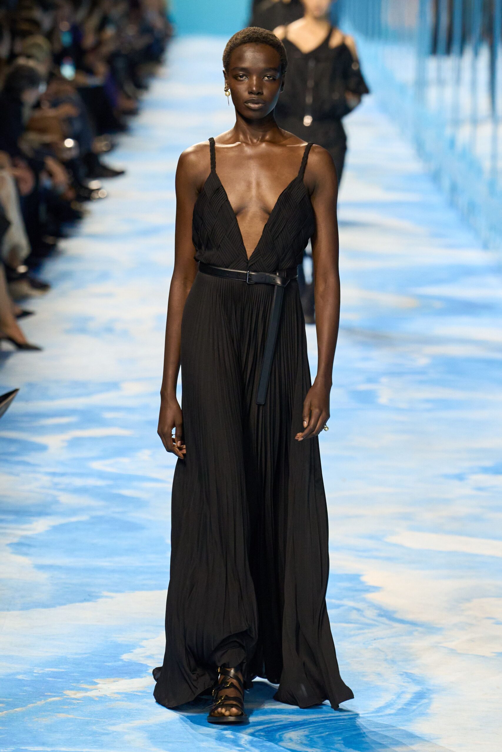 black silk sleeveless gown