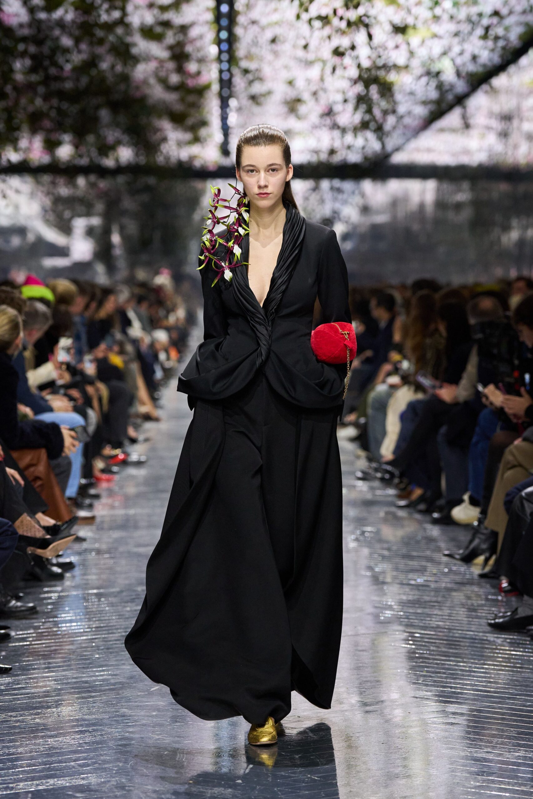 black silk fitted gown