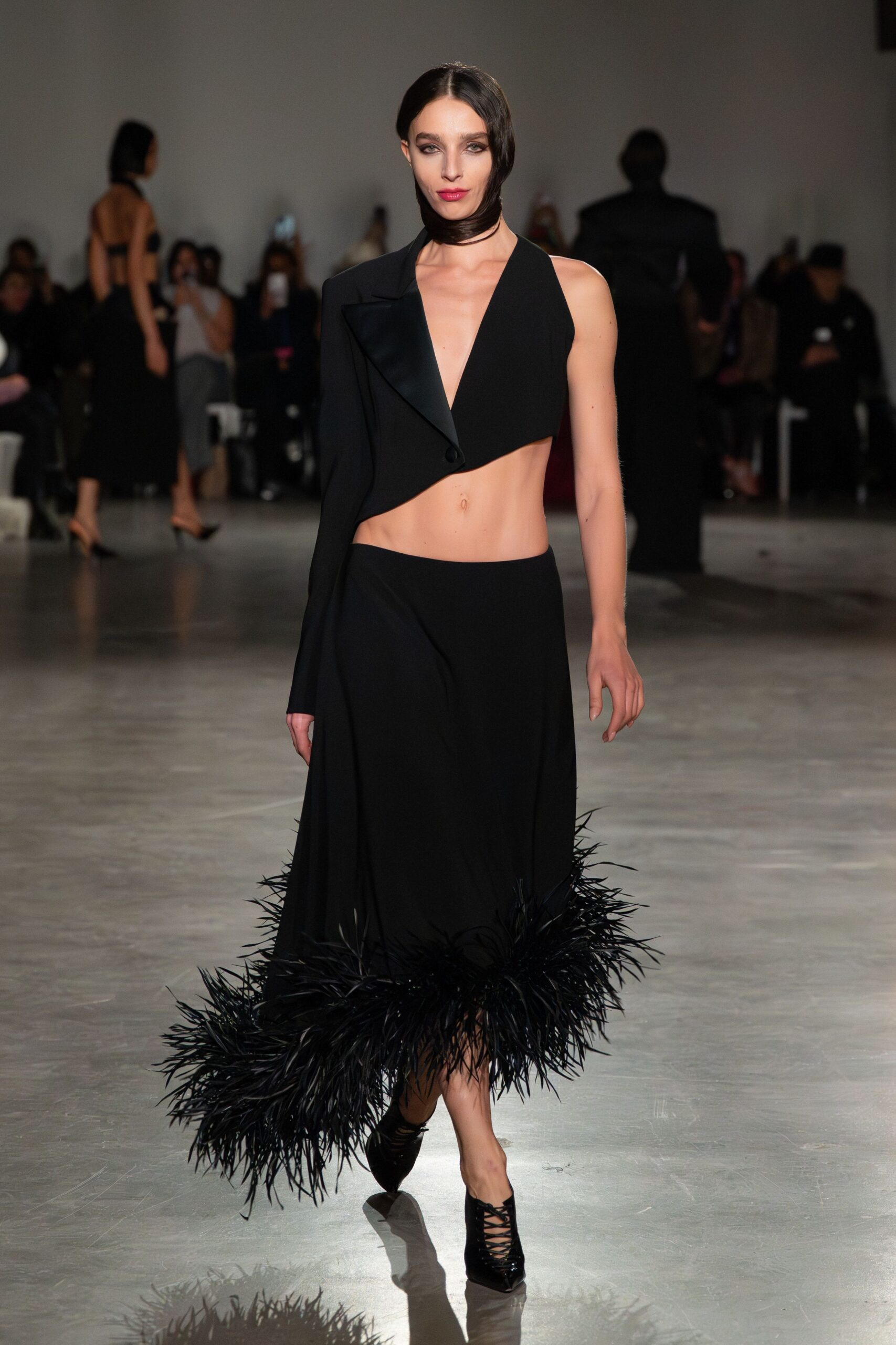 black silk fringed midi dress
