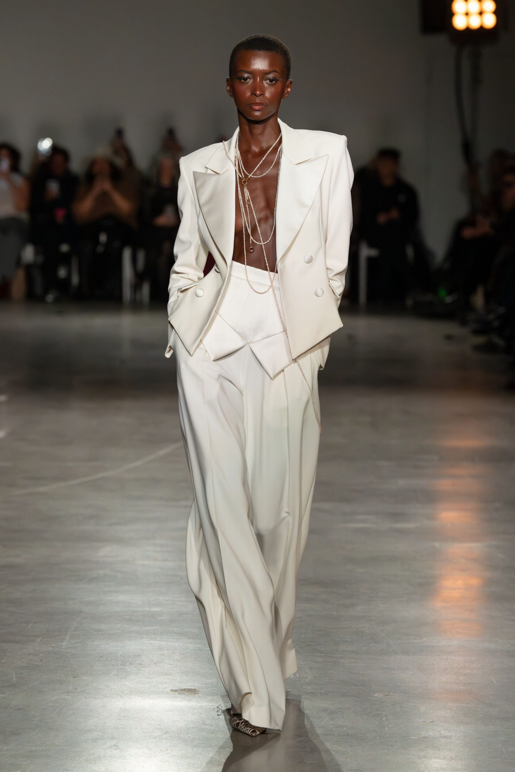 white silk long-sleeve collared tailored buttoned suit