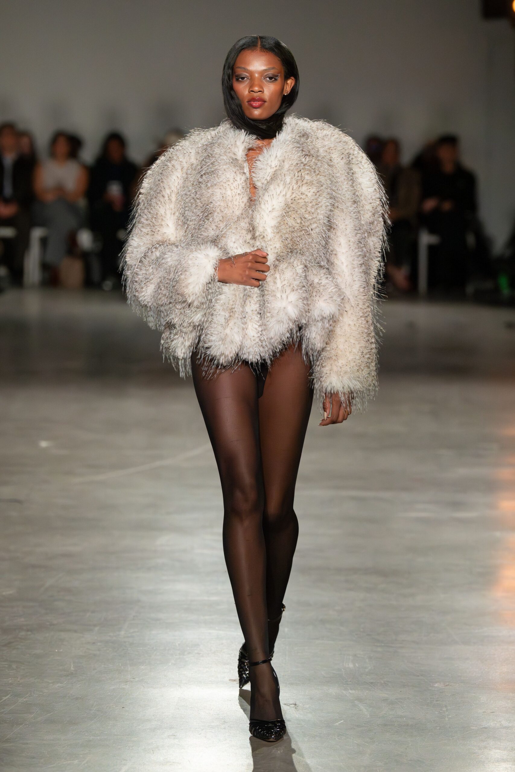 white fur oversized coat