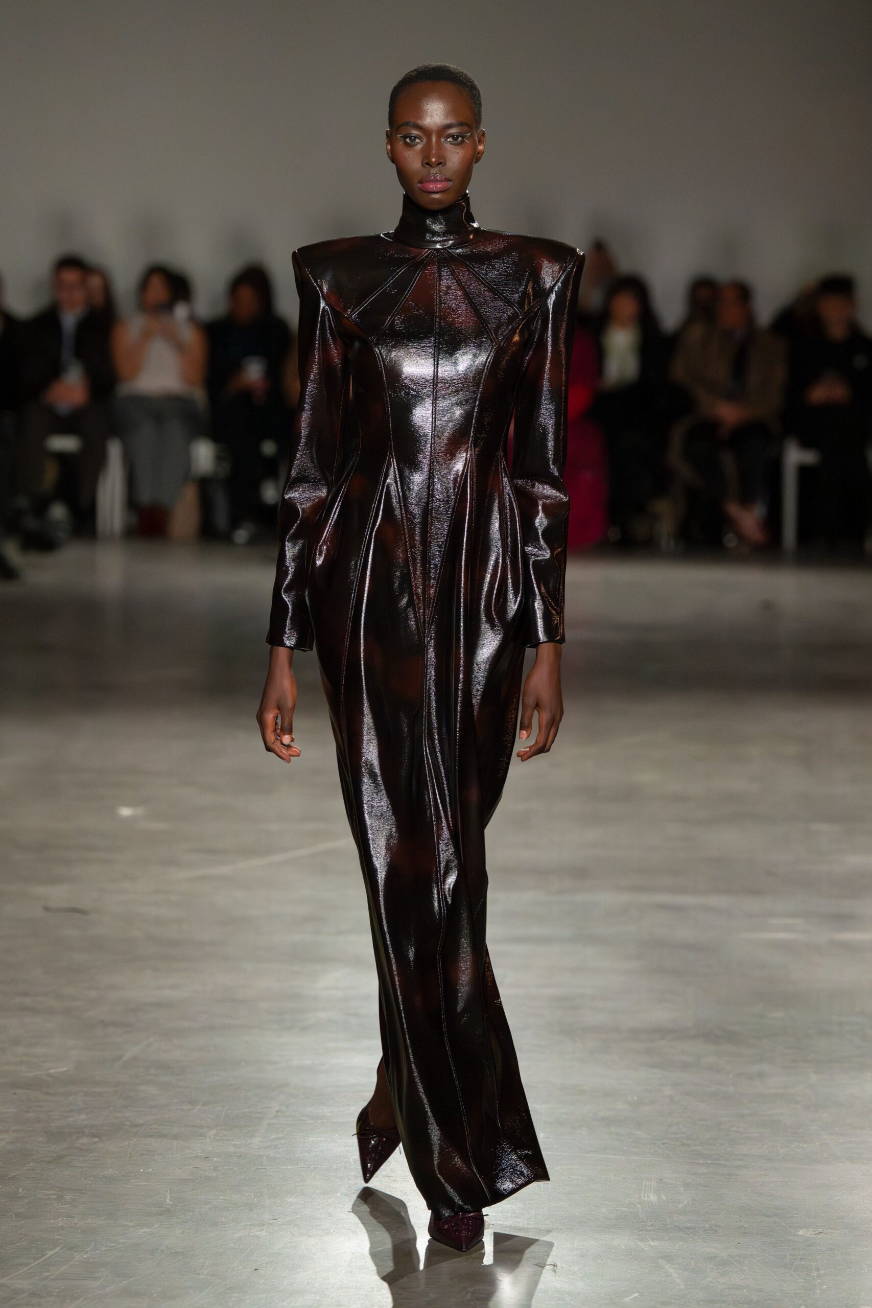 black leather fitted gown