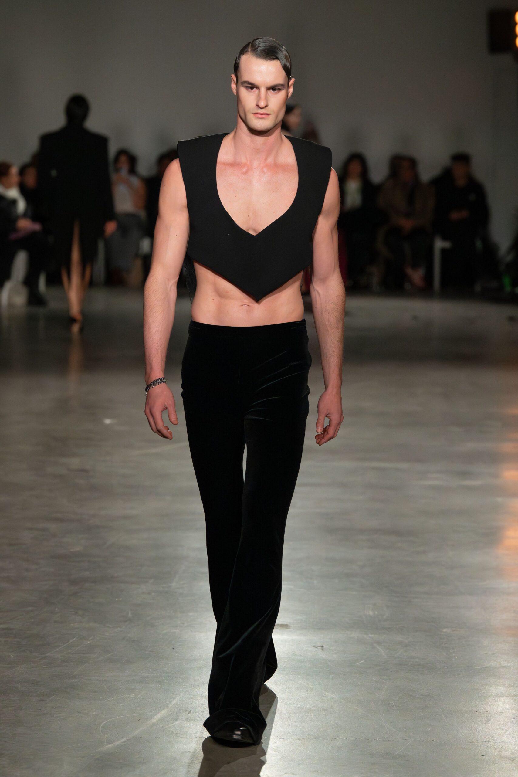 black velvet fitted top and pants