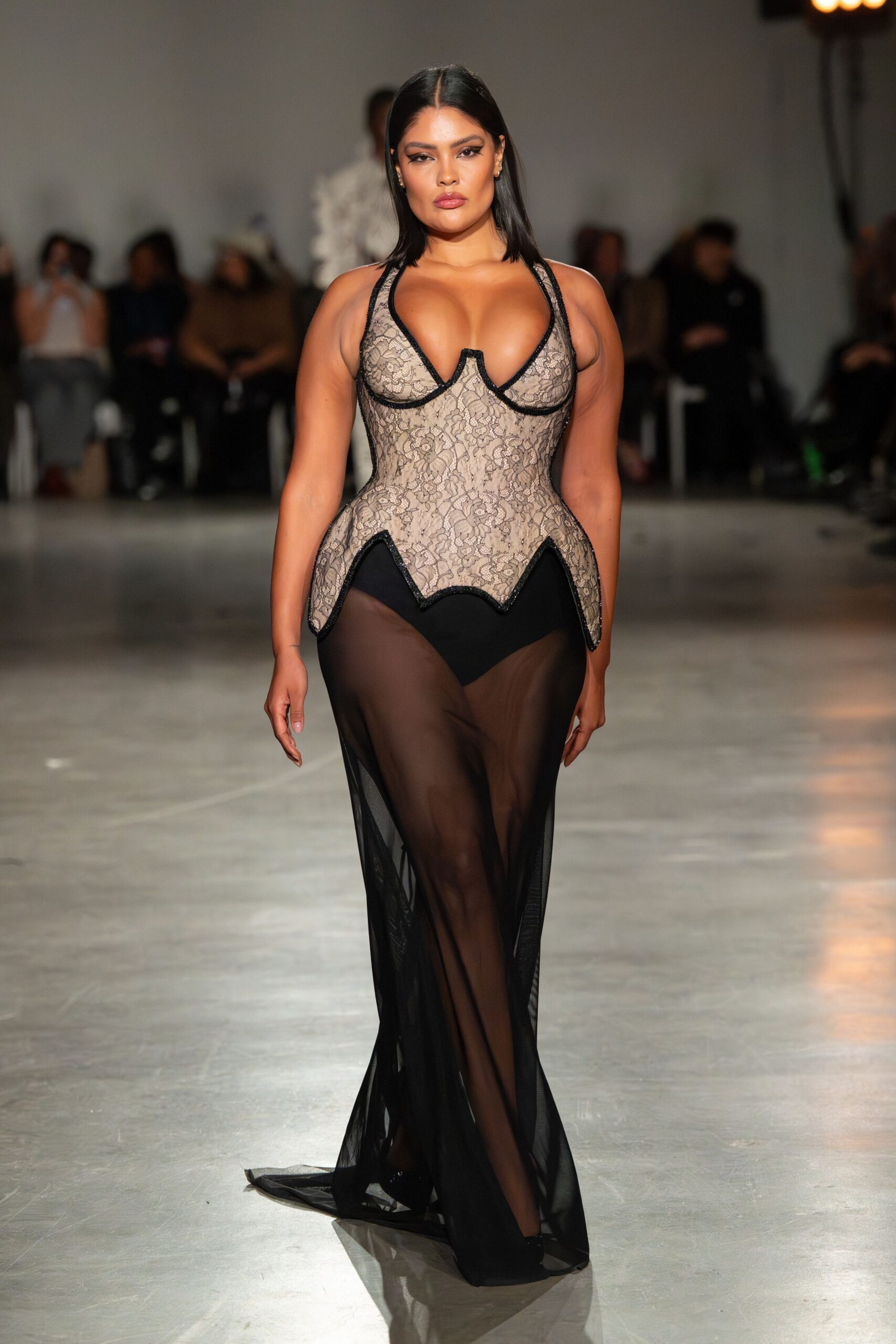 black lace fitted gown