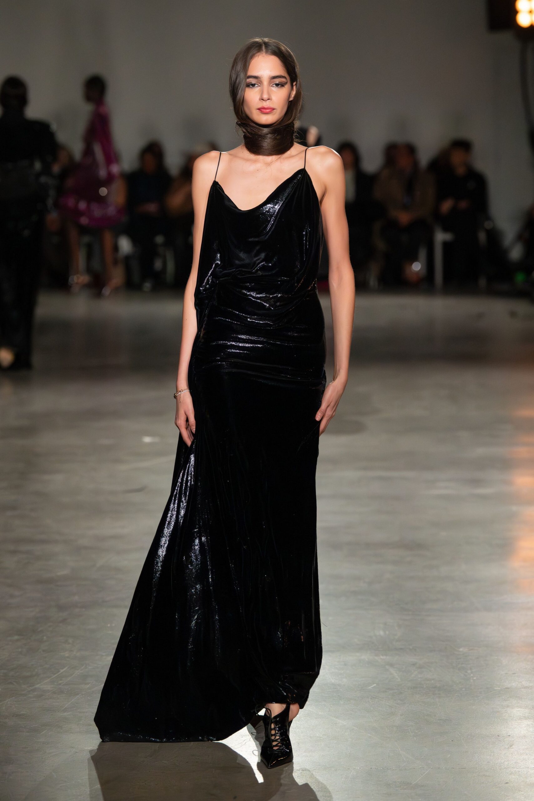black velvet sleeveless gown