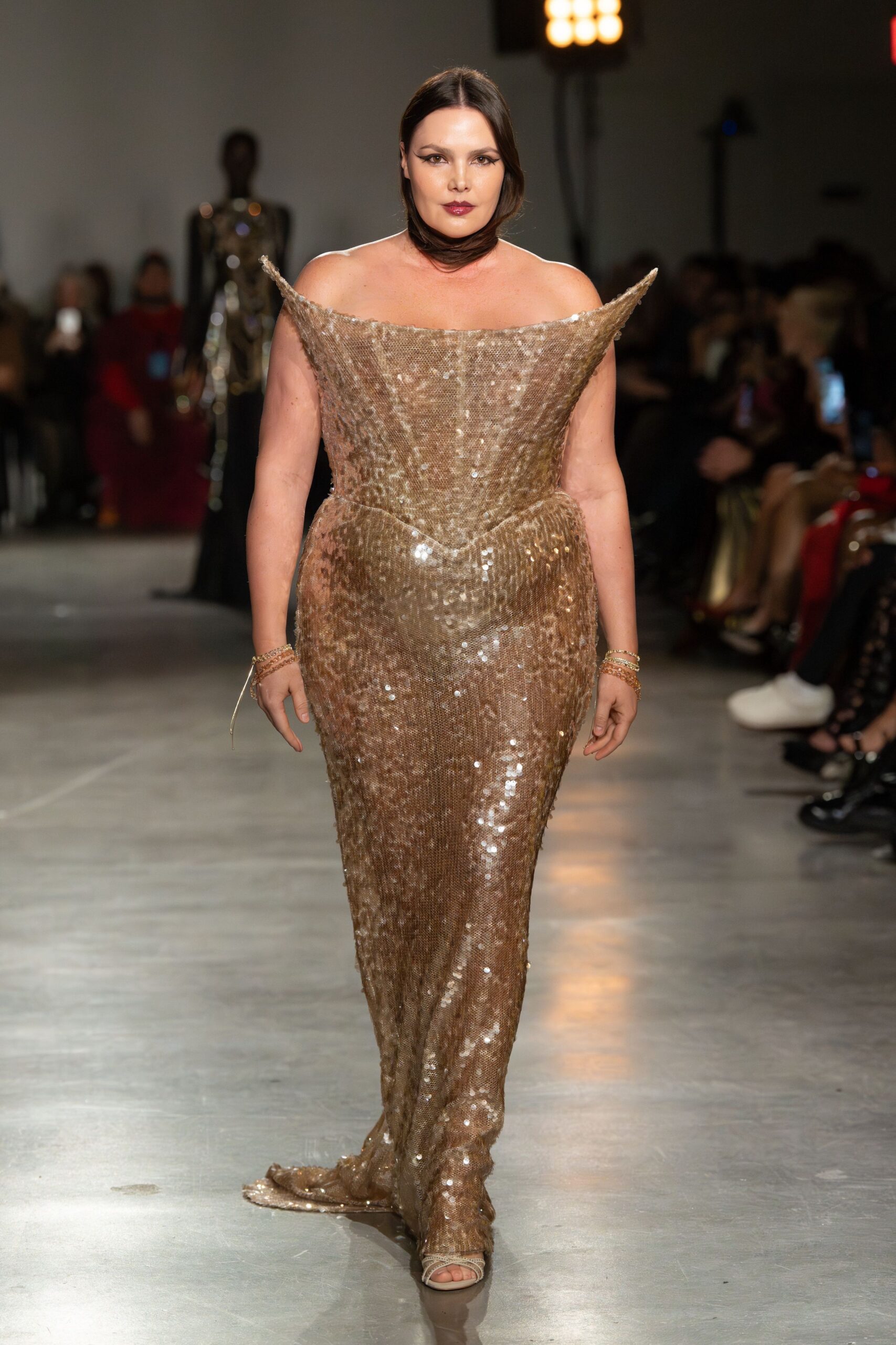 gold sequin strapless fitted embellished shiny maxi gown
