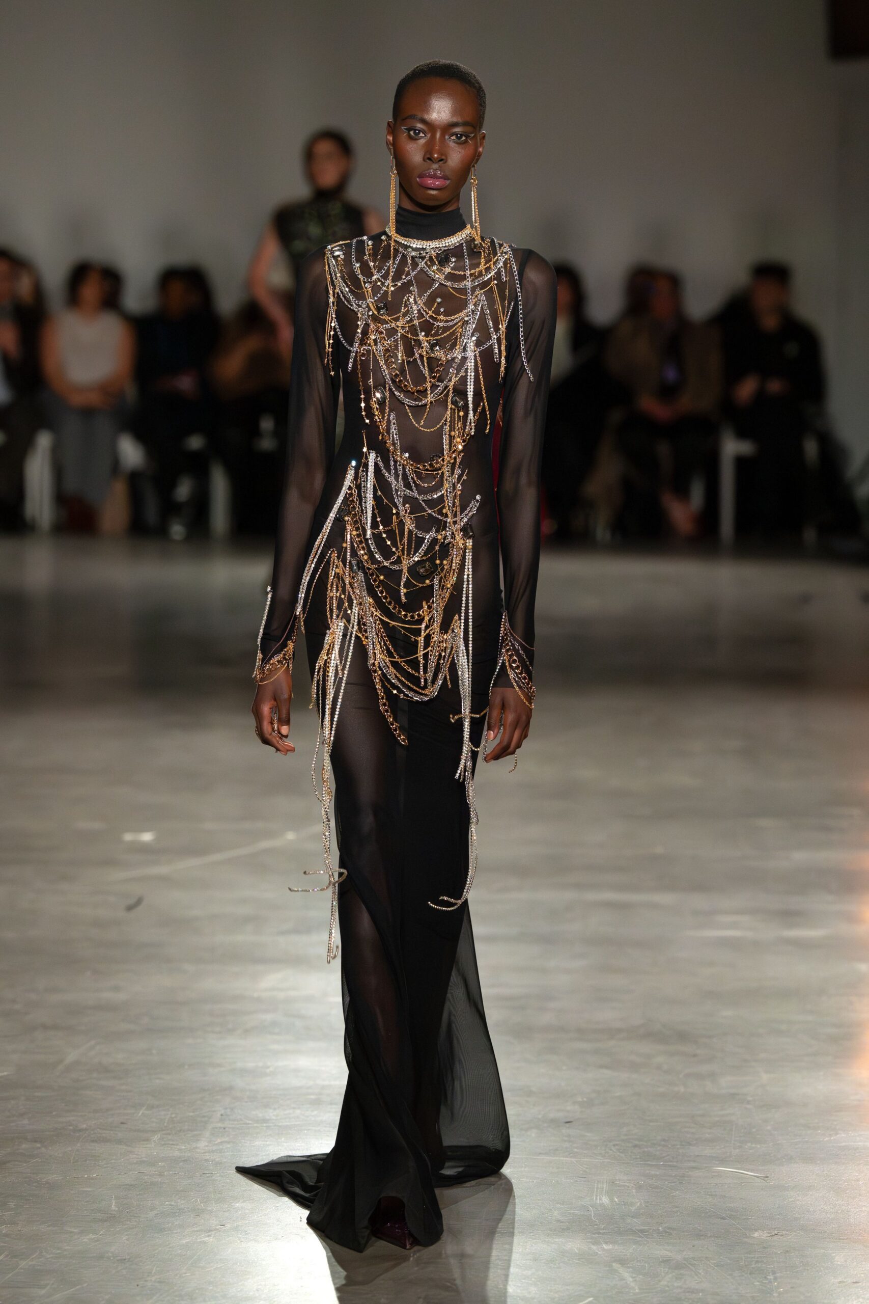 black sheer embellished gown