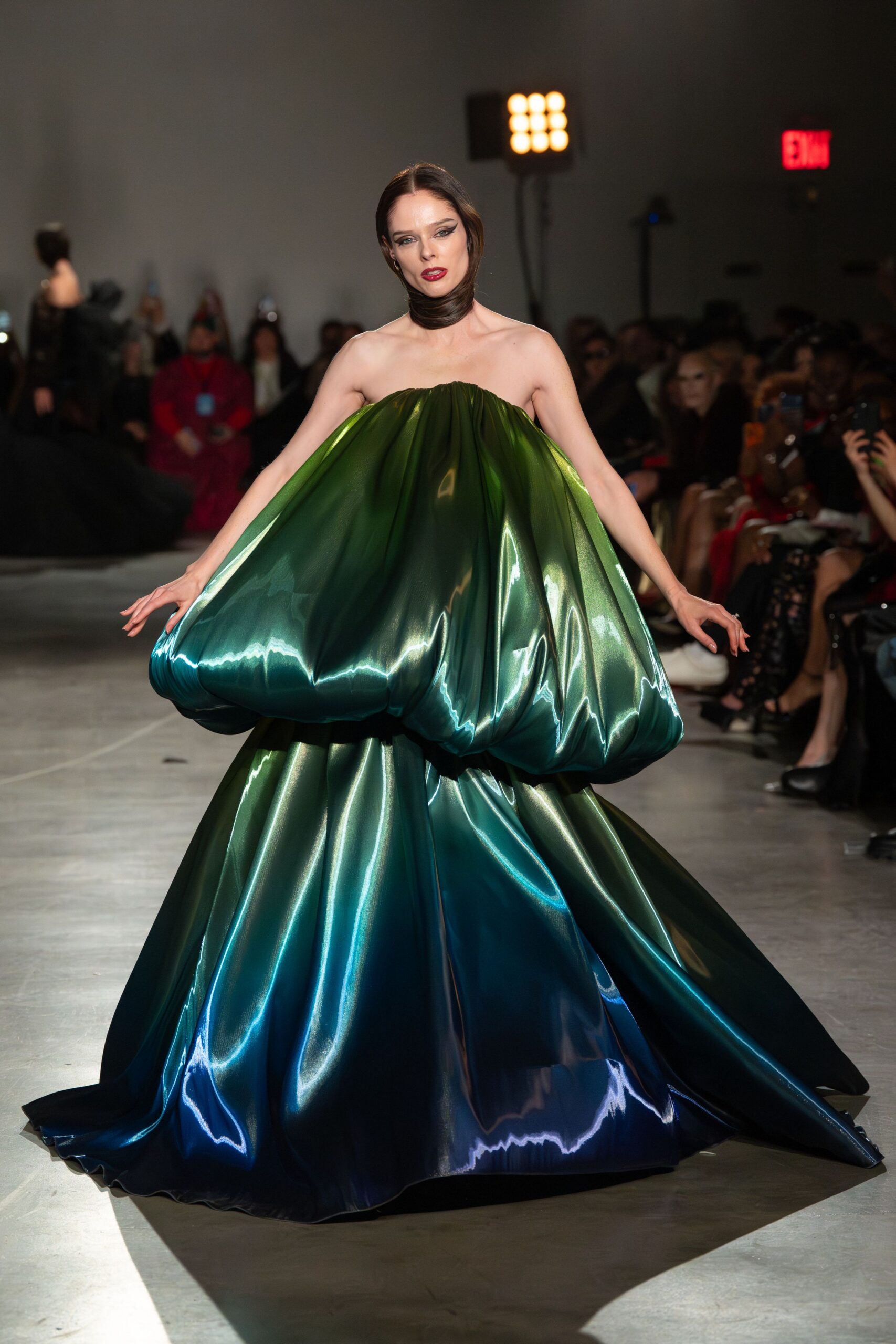 green blue silk gown
